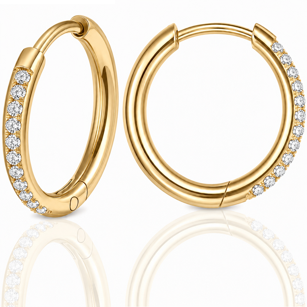 Eclipton® 14K Plated Gold Hoop Earrings for Women, Dainty & Hypoallergenic Cubic Zirconia Diamond Hoop Earrings for Party Daily Office Wear