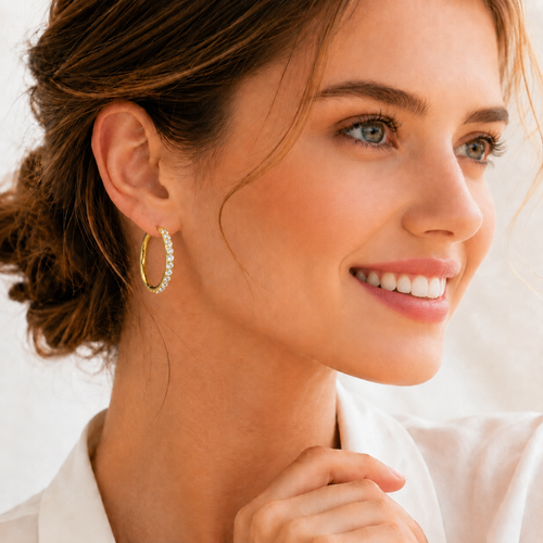 Eclipton® 14K Plated Gold Hoop Earrings for Women, Dainty & Hypoallergenic Cubic Zirconia Diamond Hoop Earrings for Party Daily Office Wear