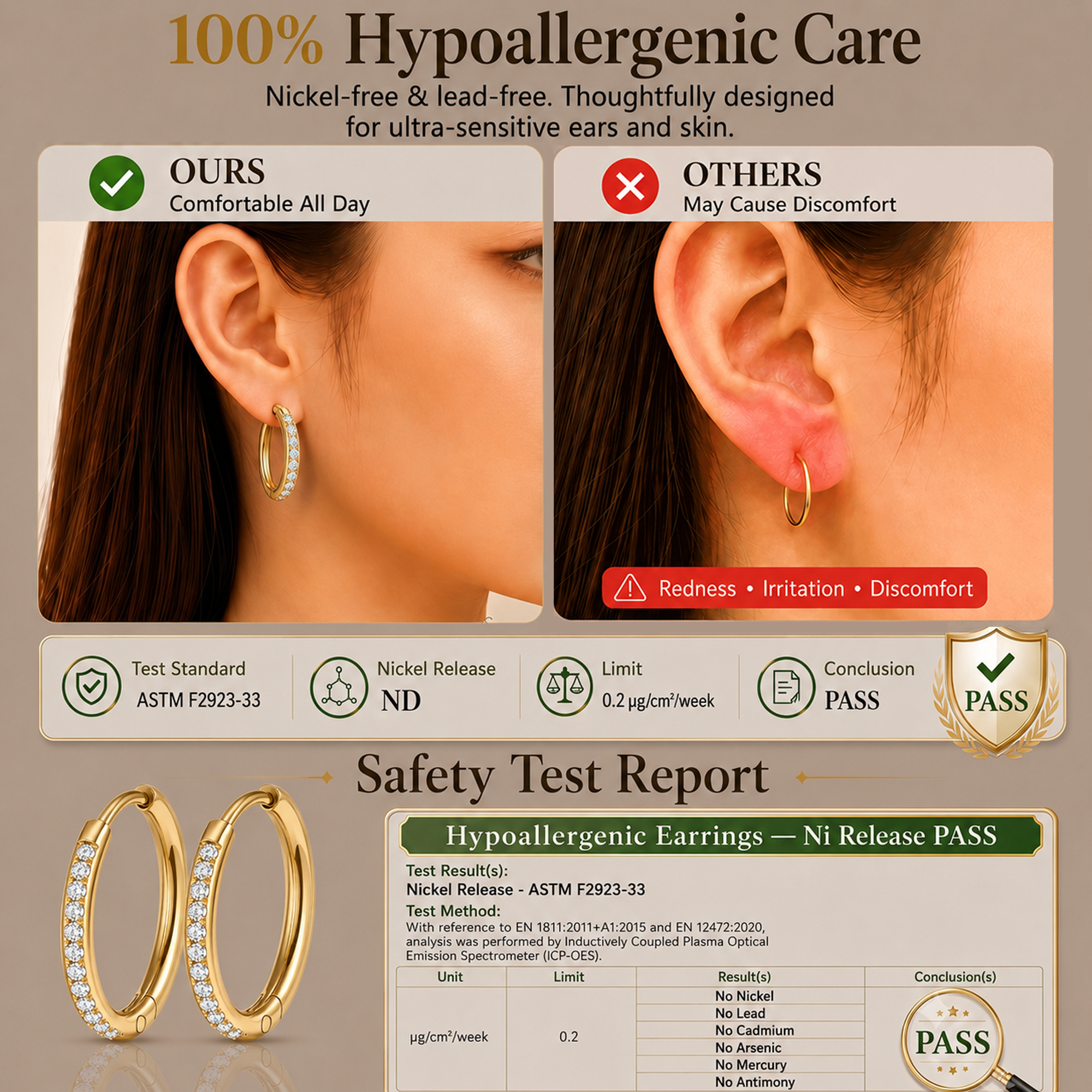 Eclipton® 14K Plated Gold Hoop Earrings for Women, Dainty & Hypoallergenic Cubic Zirconia Diamond Hoop Earrings for Party Daily Office Wear
