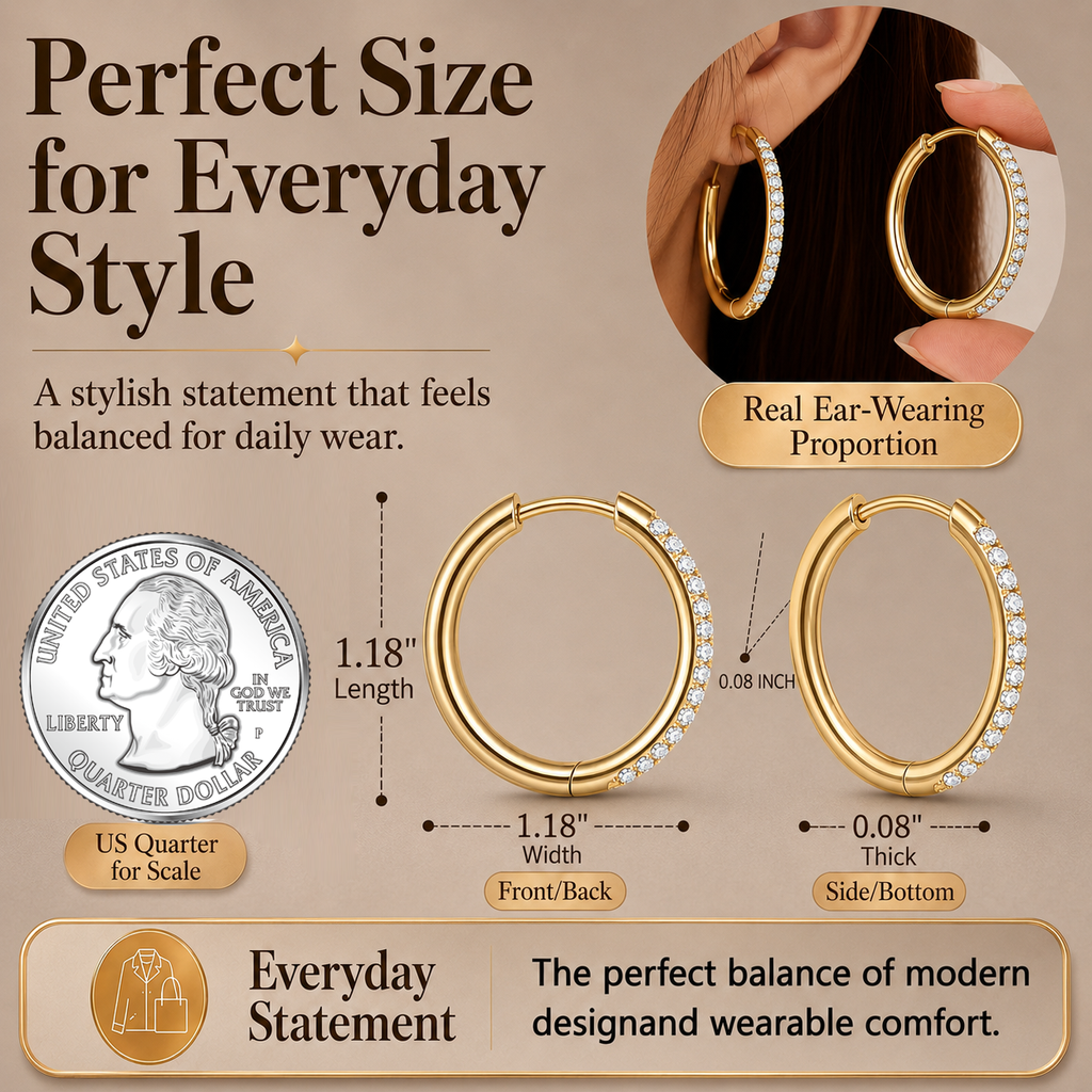 Eclipton® 14K Plated Gold Hoop Earrings for Women, Dainty & Hypoallergenic Cubic Zirconia Diamond Hoop Earrings for Party Daily Office Wear