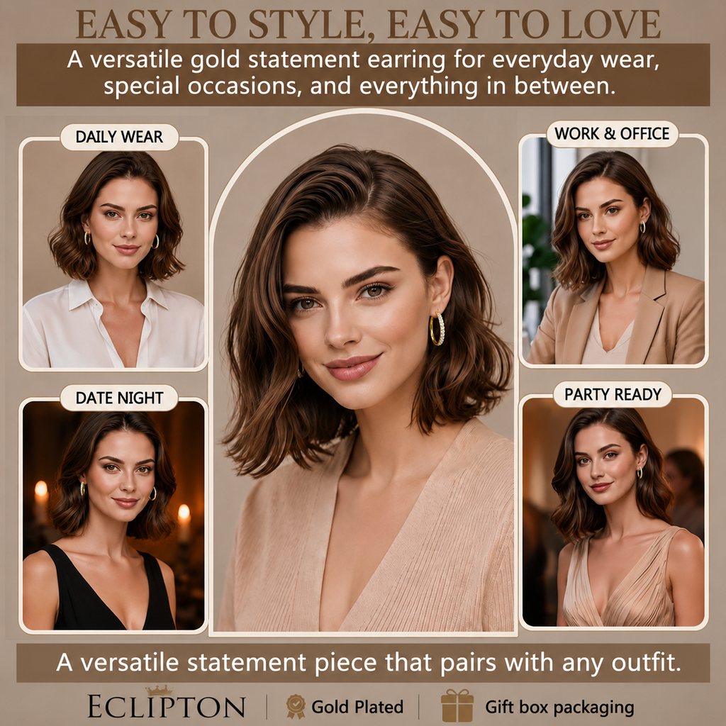Eclipton® 14K Plated Gold Hoop Earrings for Women, Dainty & Hypoallergenic Cubic Zirconia Diamond Hoop Earrings for Party Daily Office Wear