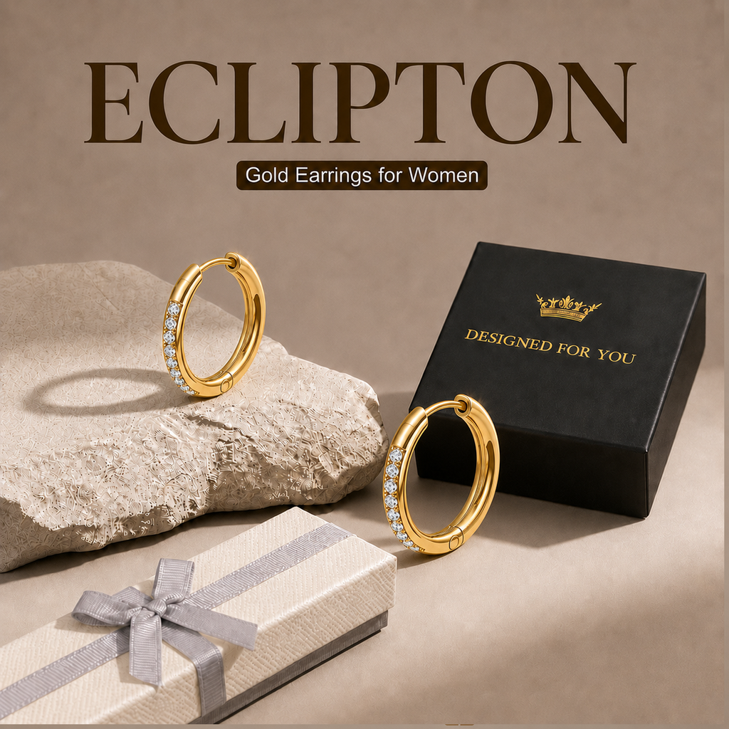 Eclipton® 14K Plated Gold Hoop Earrings for Women, Dainty & Hypoallergenic Cubic Zirconia Diamond Hoop Earrings for Party Daily Office Wear