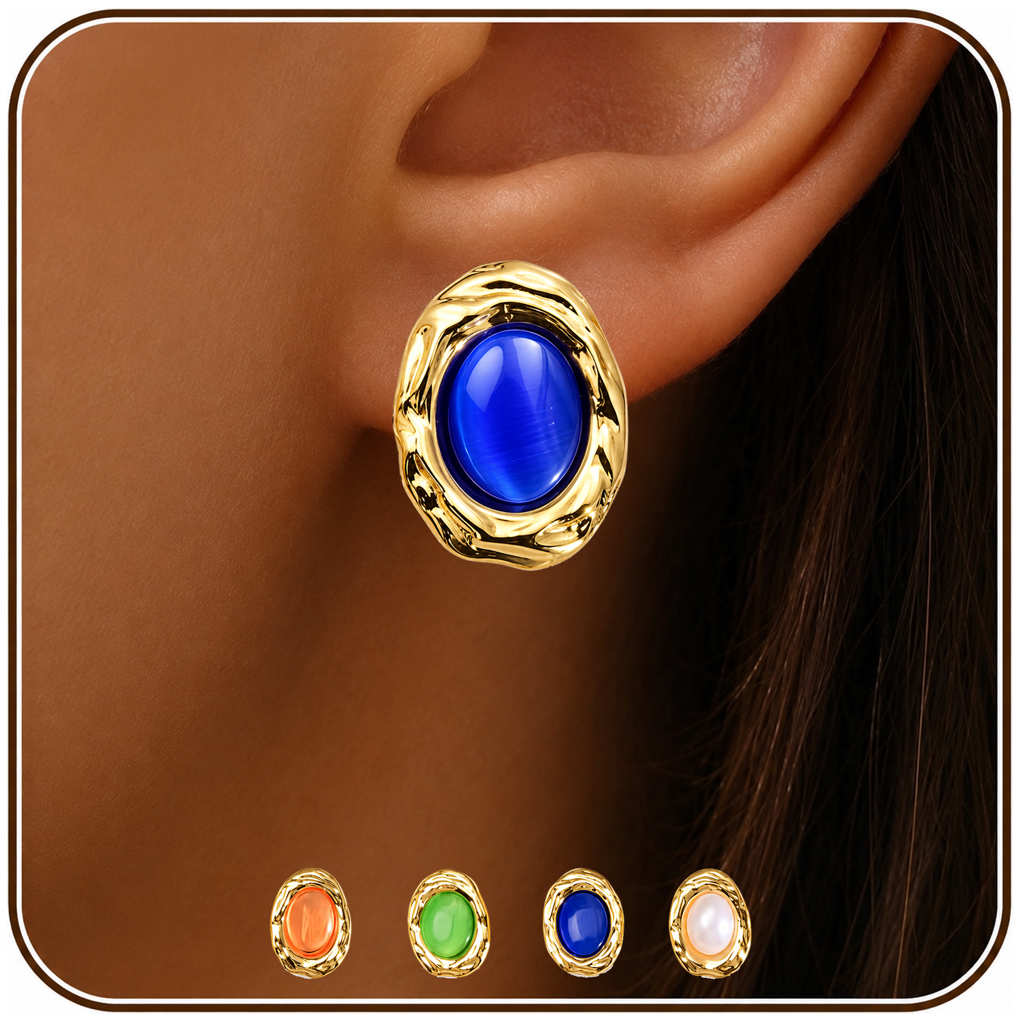Eclipton® 14K Plated Gold Stud Earrings for Women Trendy, Hypoallergenic Dainty Oval Pearl Earrings Unique for Party Daily Office Wear