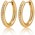 Eclipton® 14K Plated Gold Hoop Earrings for Women, Dainty & Hypoallergenic Oval Cubic Zirconia Diamond Hoop Earrings for Party Daily Office Wear