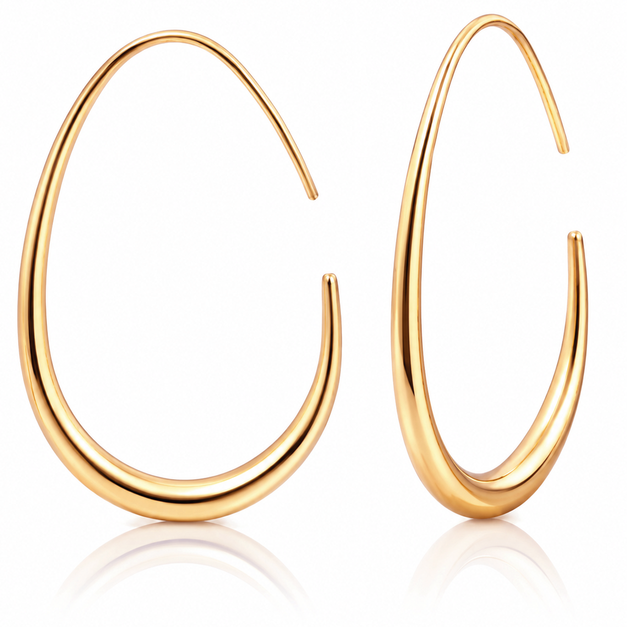 Eclipton® Lightweight Teardrop Gold Hoop Earrings for Women, 14k Gold Plated Oval Pull Through Hoop Earrings High Polished Statement Jewelry Gift for Women