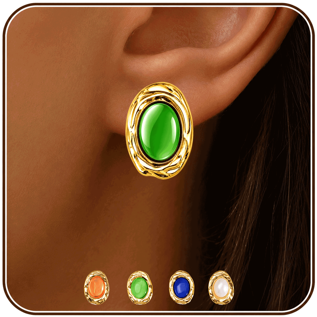 Eclipton® 14K Plated Gold Stud Earrings for Women Trendy, Hypoallergenic Dainty Oval Pearl Earrings Unique for Party Daily Office Wear