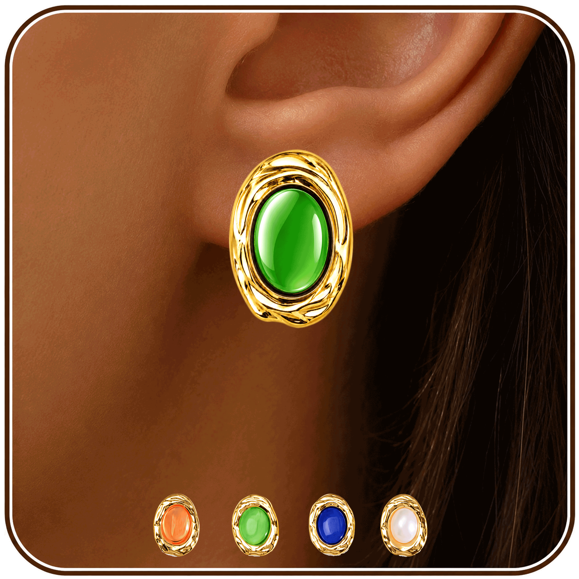 Eclipton® 14K Plated Gold Stud Earrings for Women Trendy, Hypoallergenic Dainty Oval Pearl Earrings Unique for Party Daily Office Wear