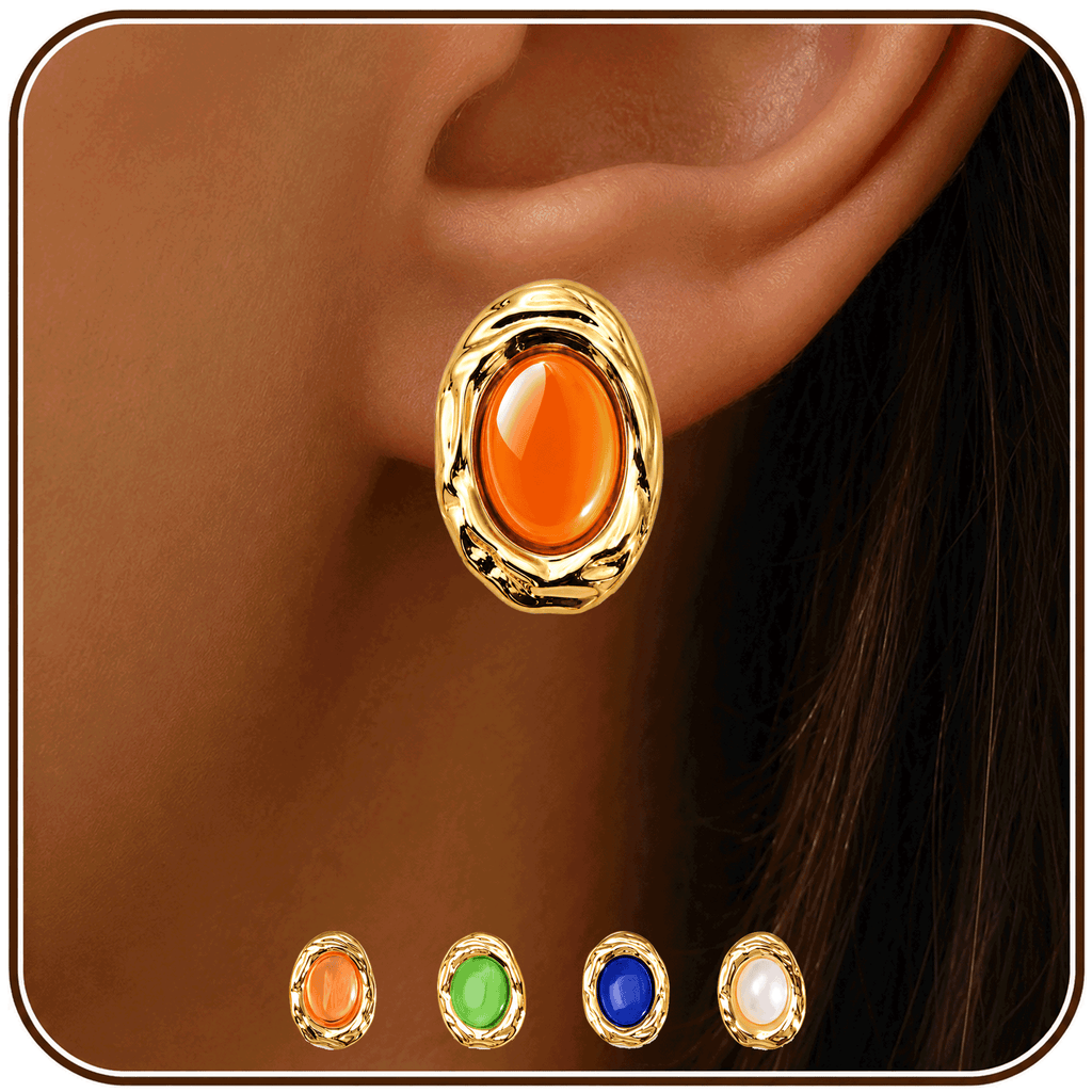 Eclipton® 14K Plated Gold Stud Earrings for Women Trendy, Hypoallergenic Dainty Oval Pearl Earrings Unique for Party Daily Office Wear
