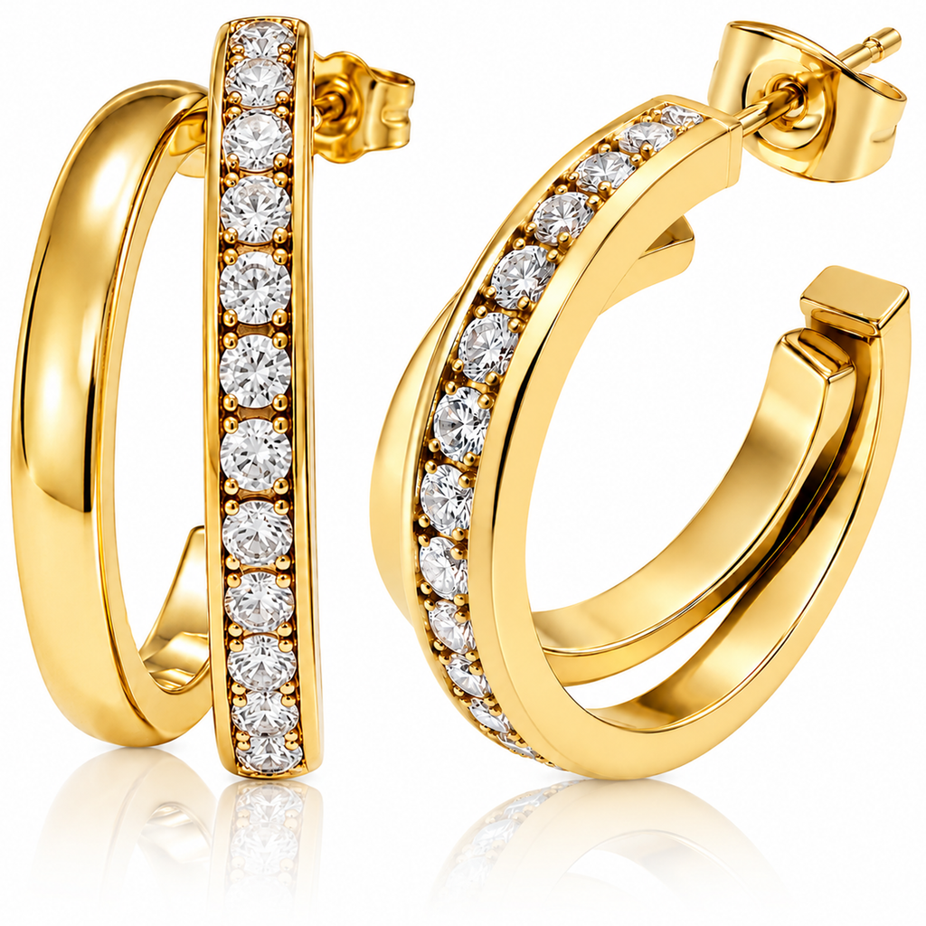 Eclipton® Gold 14K Plated Hoop Earrings for Women, Multi Huggie Hoop Earrings for One Hole with Cubic Zirconia, Trendy Hypoallergenic Gold Jewelry Gifts