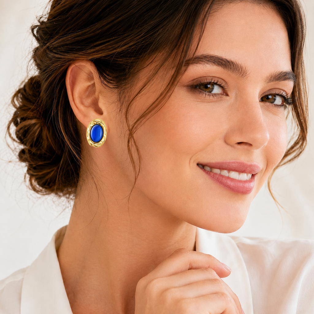 Eclipton® 14K Plated Gold Stud Earrings for Women Trendy, Hypoallergenic Dainty Oval Pearl Earrings Unique for Party Daily Office Wear