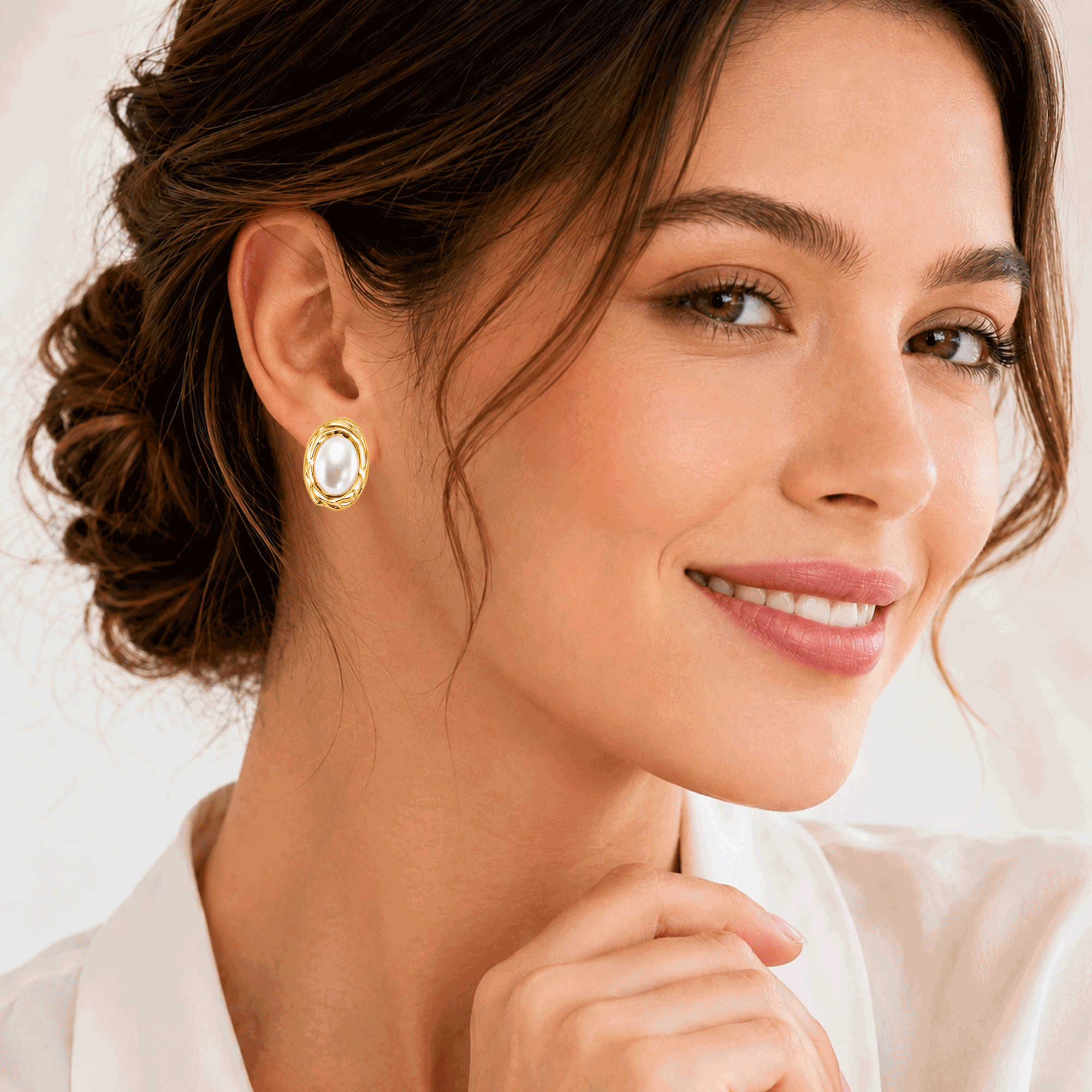 Eclipton® 14K Plated Gold Stud Earrings for Women Trendy, Hypoallergenic Dainty Oval Pearl Earrings Unique for Party Daily Office Wear