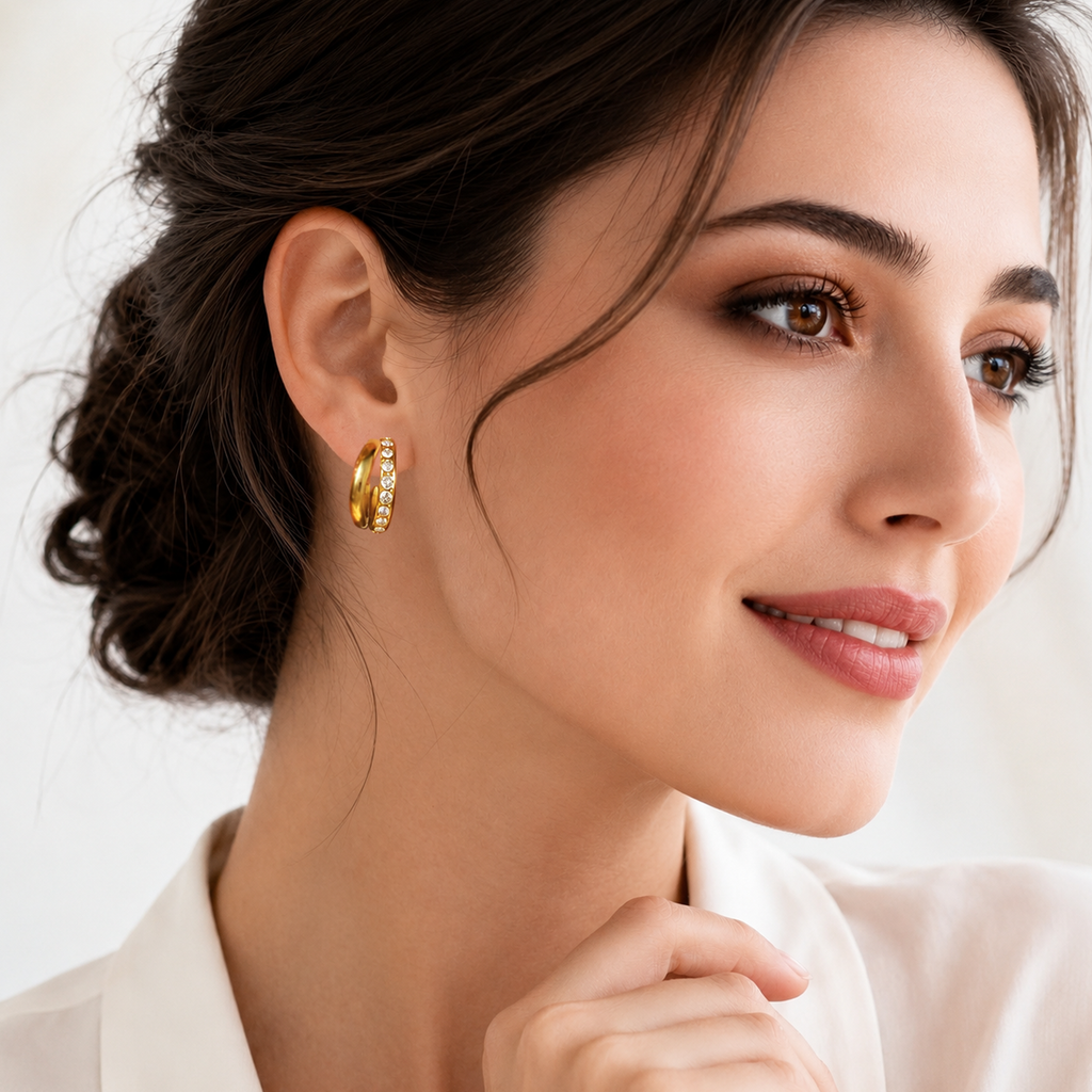 Eclipton® Gold 14K Plated Hoop Earrings for Women, Multi Huggie Hoop Earrings for One Hole with Cubic Zirconia, Trendy Hypoallergenic Gold Jewelry Gifts