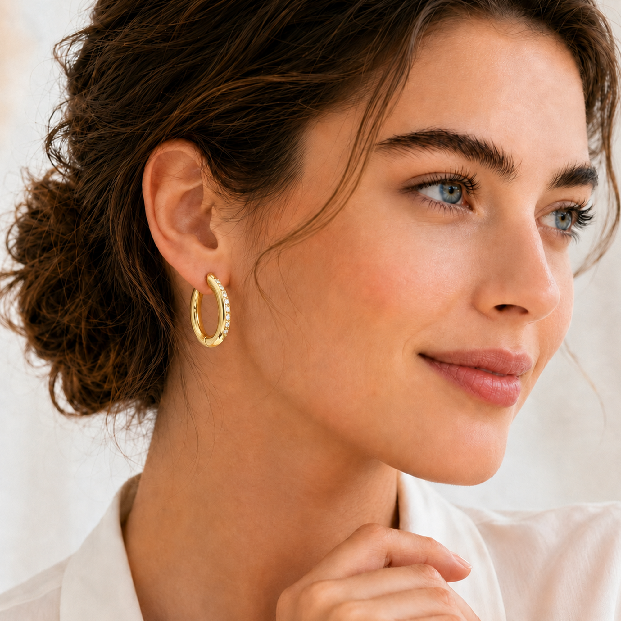 Eclipton® 14K Plated Gold Hoop Earrings for Women, Dainty & Hypoallergenic Oval Cubic Zirconia Diamond Hoop Earrings for Party Daily Office Wear