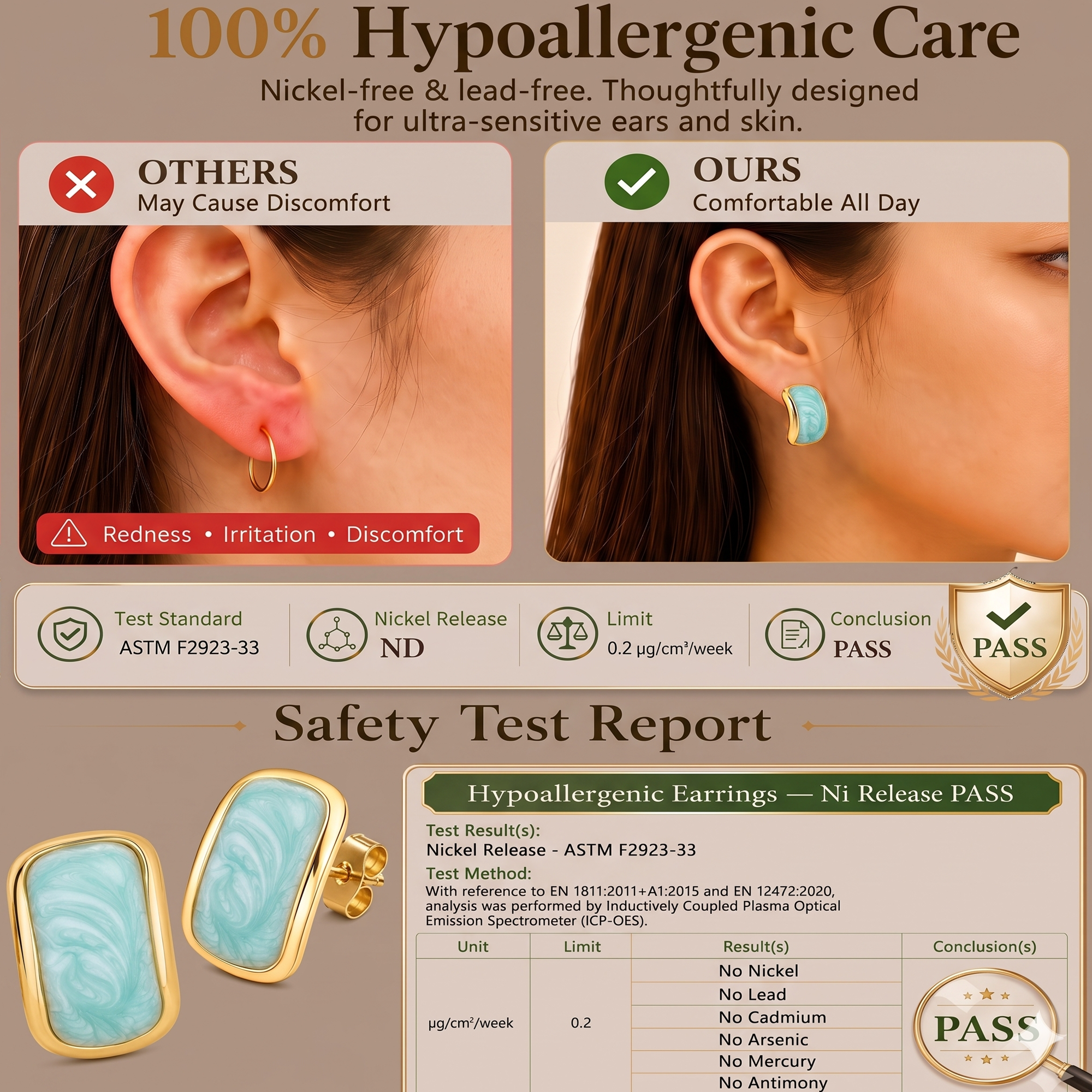 Eclipton® 14K Plated Gold Stud Earrings for Women Trendy, Dainty Hypoallergenic Earrings Unique for Party Daily Office Wear