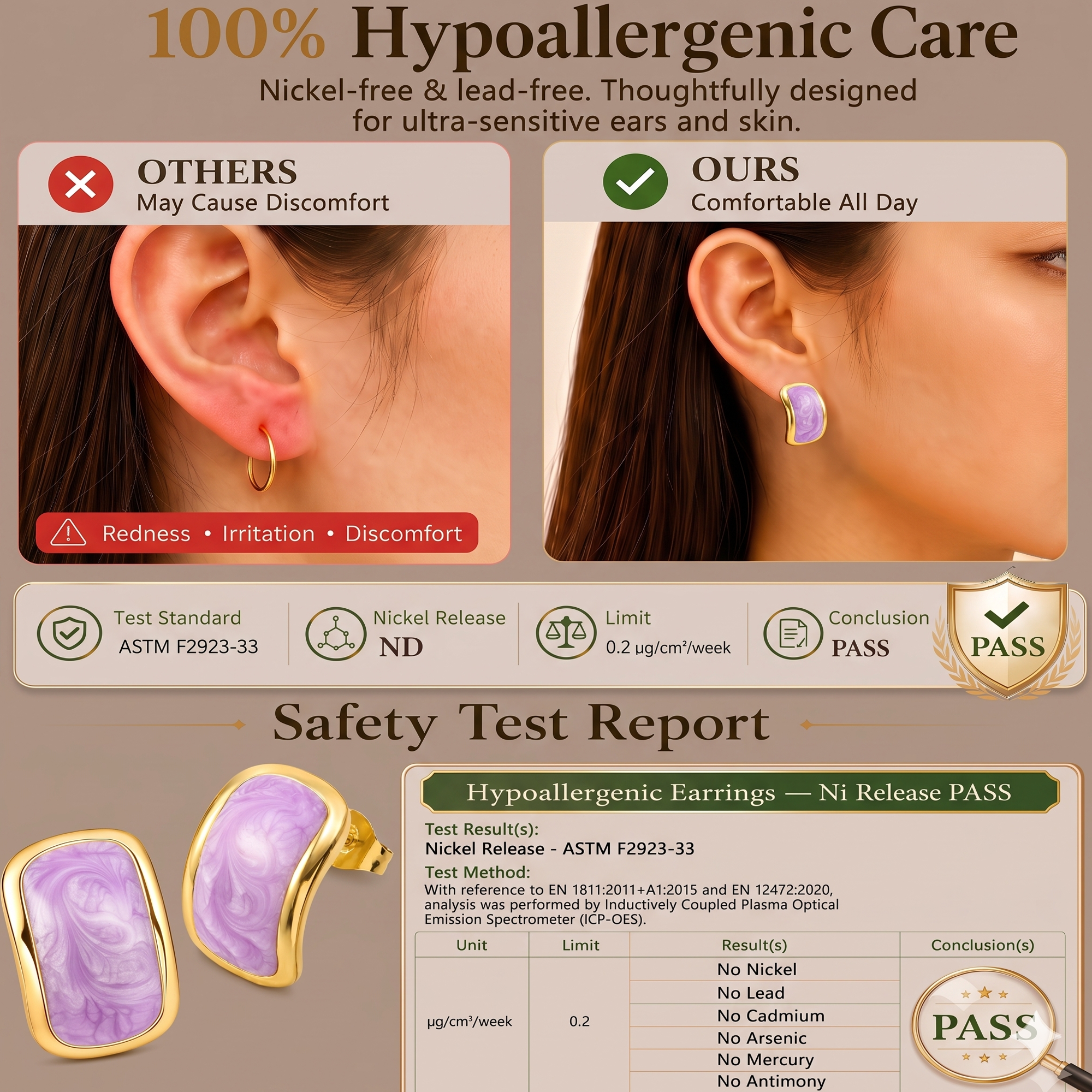 Eclipton® 14K Plated Gold Stud Earrings for Women Trendy, Dainty Hypoallergenic Earrings Unique for Party Daily Office Wear