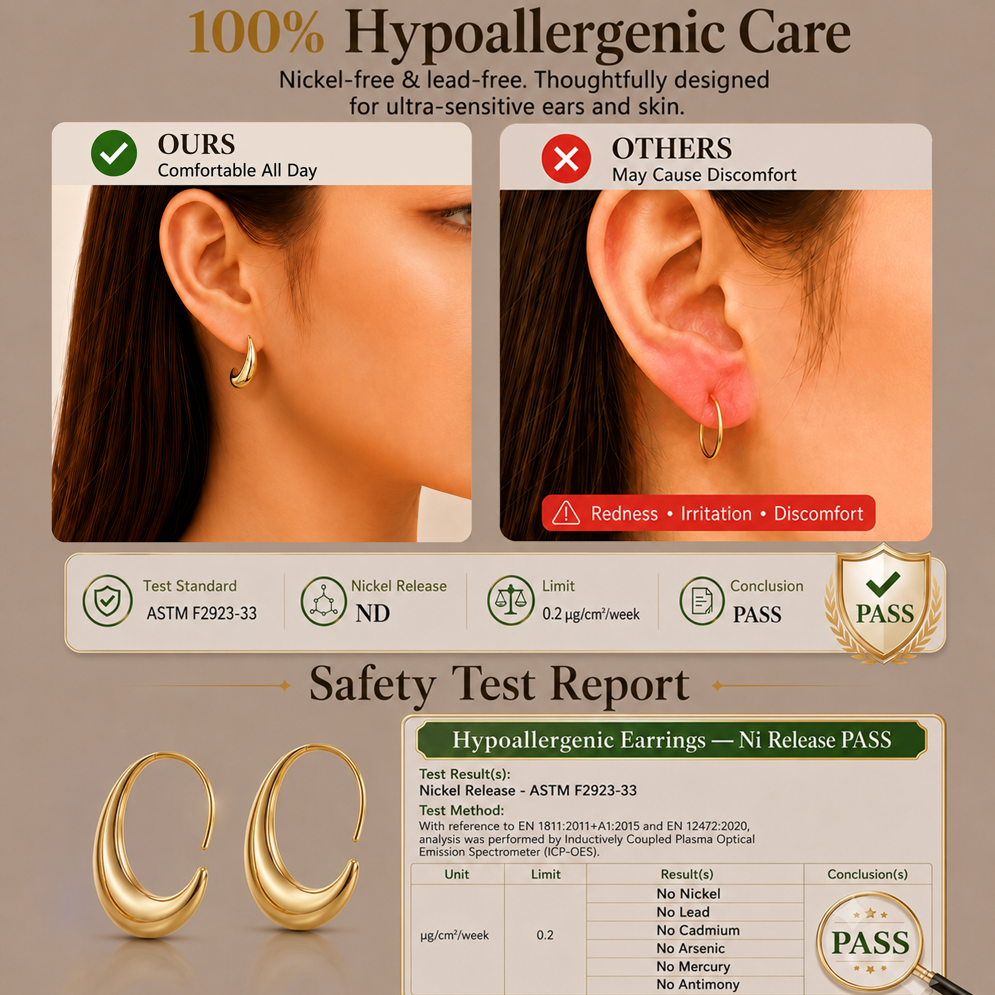 Eclipton® Lightweight Teardrop Gold Hoop Earrings for Women, 14k Gold Plated Oval Pull Through Hoop Earrings High Polished Statement Jewelry for Daily Wear and Parties