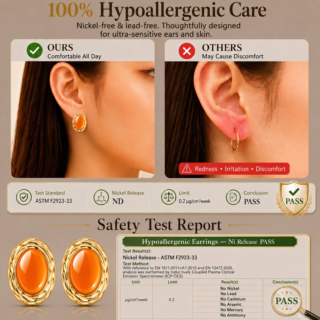 Eclipton® 14K Plated Gold Stud Earrings for Women Trendy, Hypoallergenic Dainty Oval Pearl Earrings Unique for Party Daily Office Wear