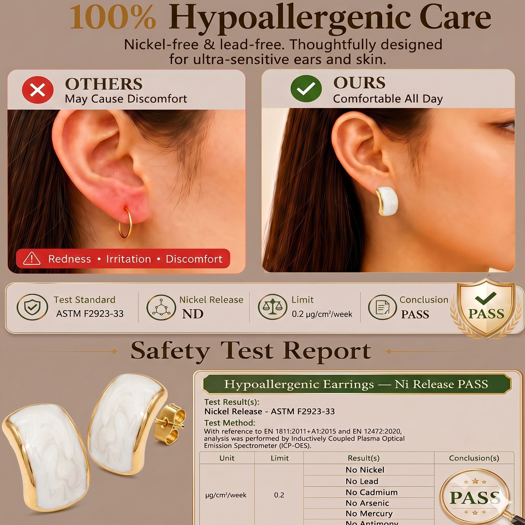 Eclipton® 14K Plated Gold Stud Earrings for Women Trendy, Dainty Hypoallergenic Earrings Unique for Party Daily Office Wear