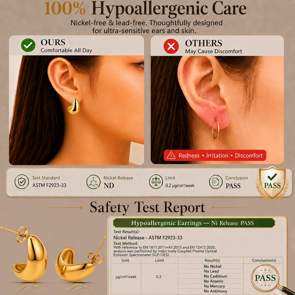 Eclipton® 14K Plated Gold Stud Earrings for Women, Hypoallergenic Drop Earrings, Lightweight Teardrop Design, Jewelry Gift for Women