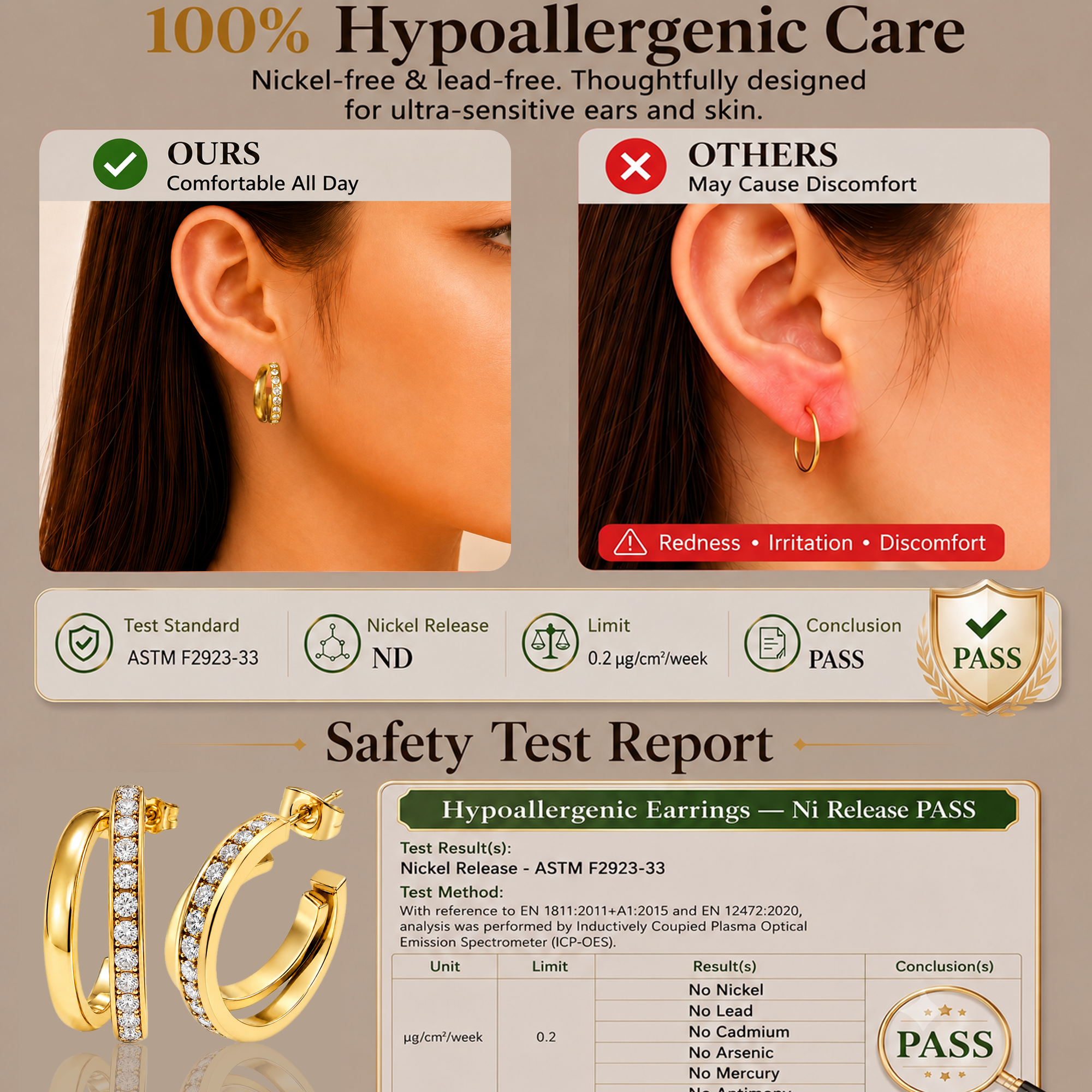 Eclipton® Gold 14K Plated Hoop Earrings for Women, Multi Huggie Hoop Earrings for One Hole with Cubic Zirconia, Trendy Hypoallergenic Gold Jewelry Gifts