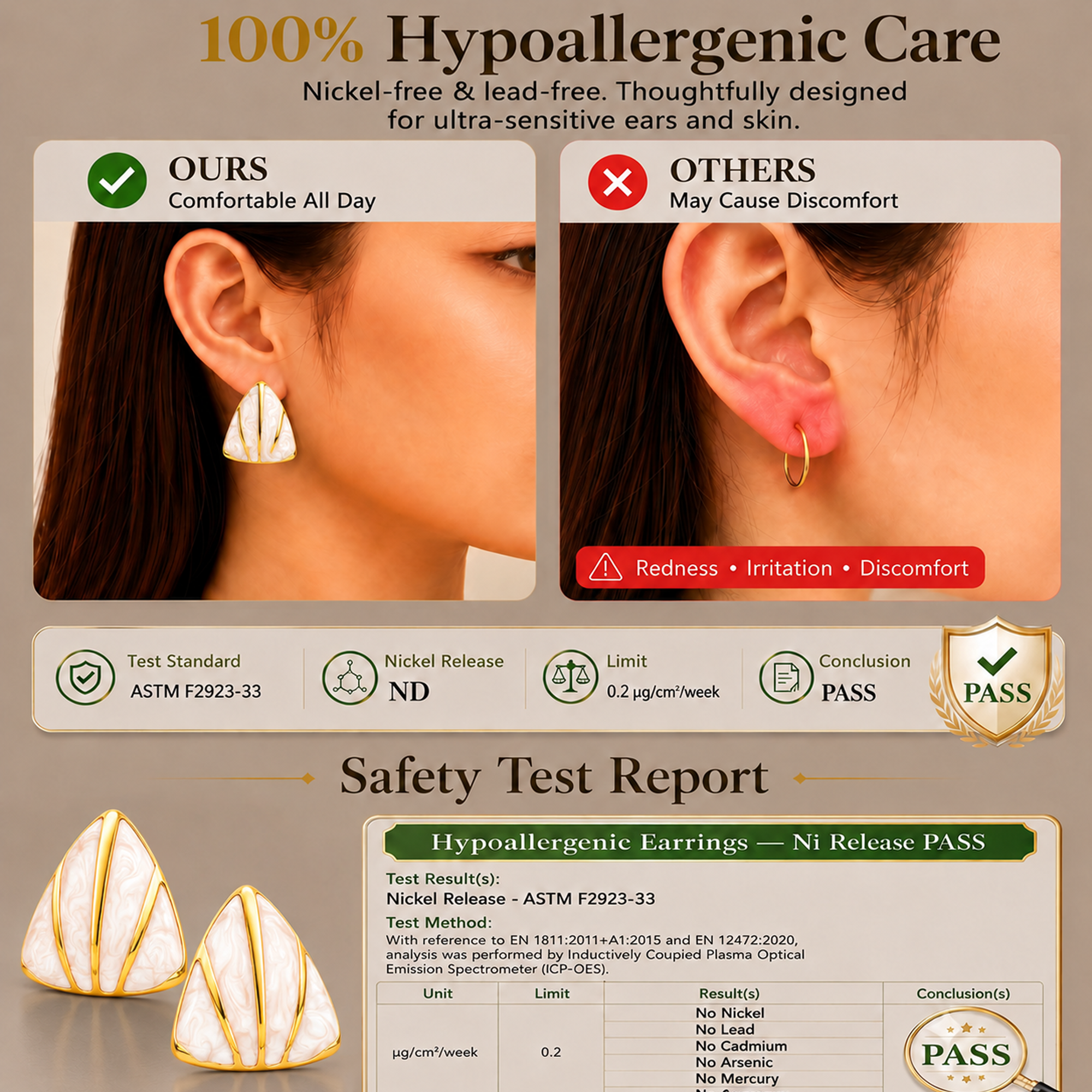 Eclipton® 14K Plated Gold Stud Earrings for Women, Dainty Hypoallergenic Earrings for Weddings, Beach, Daily Wear and Parties