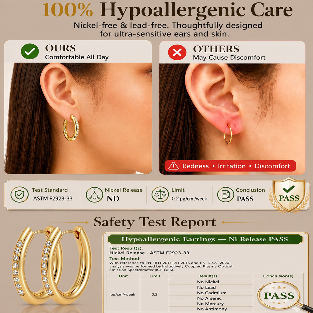 Eclipton® 14K Plated Gold Hoop Earrings for Women, Dainty & Hypoallergenic Oval Cubic Zirconia Diamond Hoop Earrings for Party Daily Office Wear
