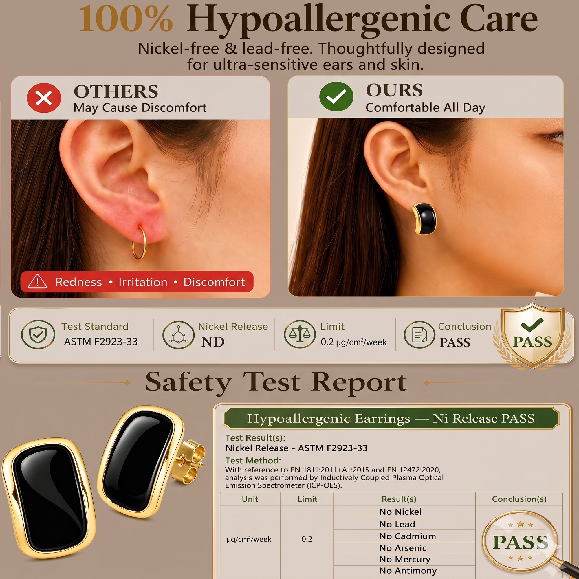 Eclipton® 14K Plated Gold Stud Earrings for Women Trendy, Dainty Hypoallergenic Earrings Unique for Party Daily Office Wear