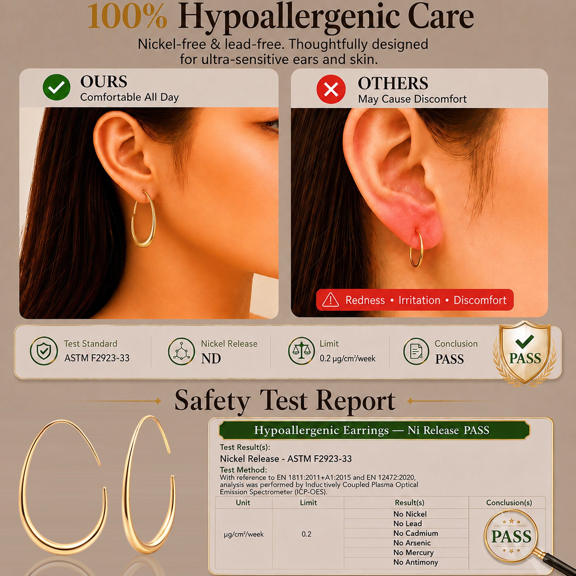 Eclipton® Lightweight Teardrop Gold Hoop Earrings for Women, 14k Gold Plated Oval Pull Through Hoop Earrings High Polished Statement Jewelry Gift for Women