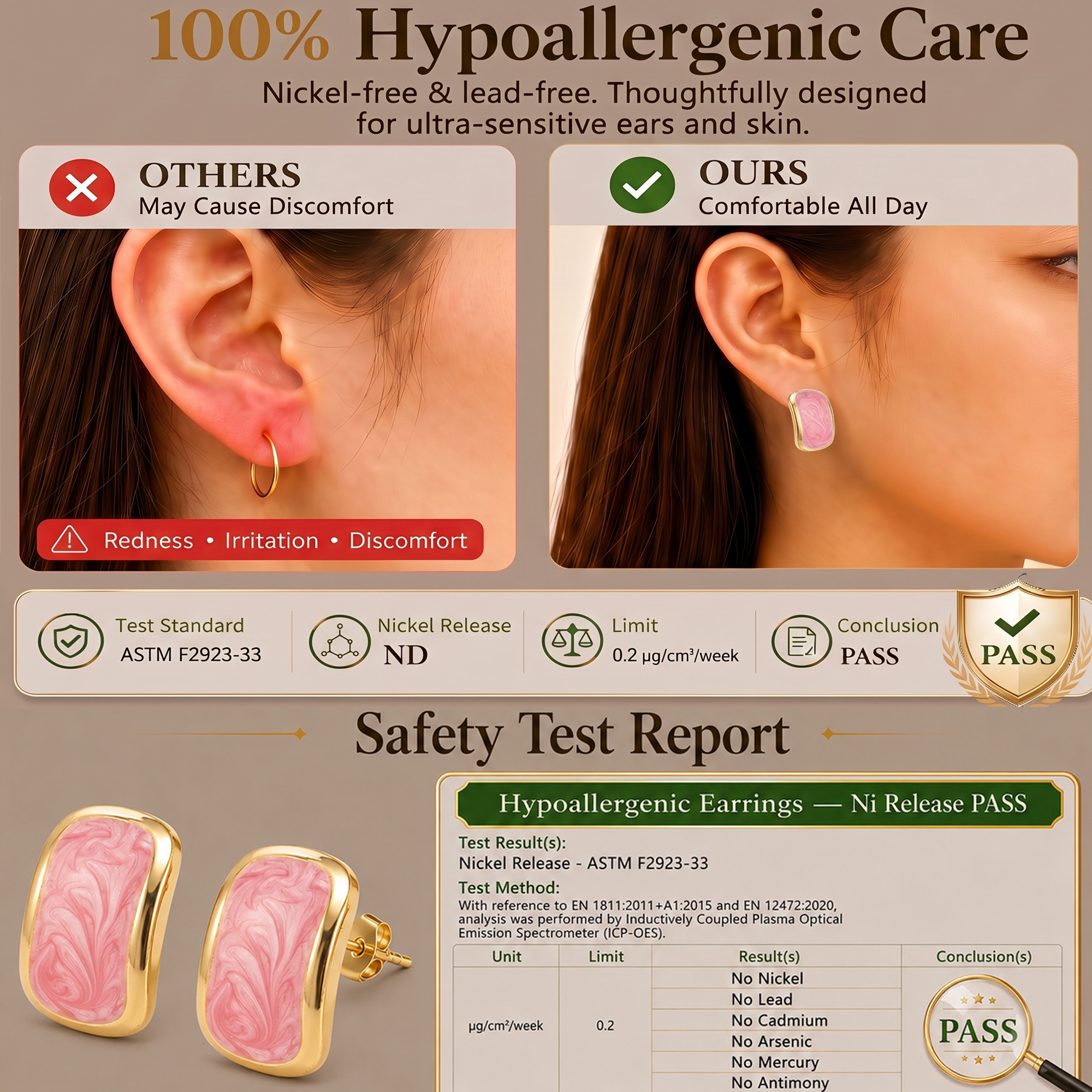 Eclipton® 14K Plated Gold Stud Earrings for Women Trendy, Dainty Hypoallergenic Earrings Unique for Party Daily Office Wear