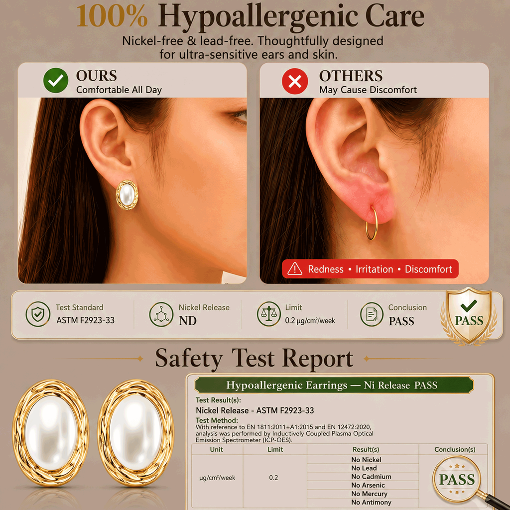 Eclipton® 14K Plated Gold Stud Earrings for Women Trendy, Hypoallergenic Dainty Oval Pearl Earrings Unique for Party Daily Office Wear