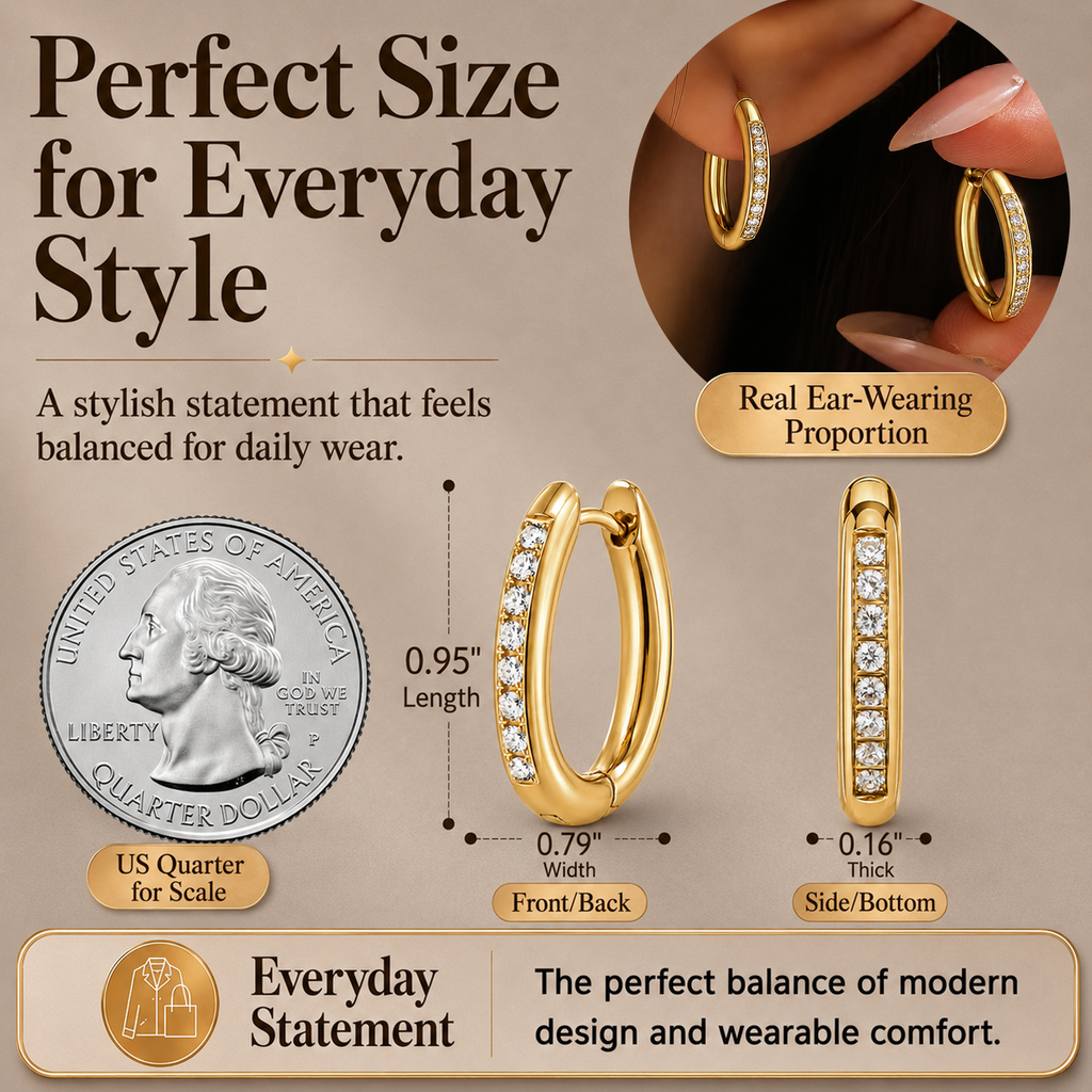 Eclipton® 14K Plated Gold Hoop Earrings for Women, Dainty & Hypoallergenic Oval Cubic Zirconia Diamond Hoop Earrings for Party Daily Office Wear