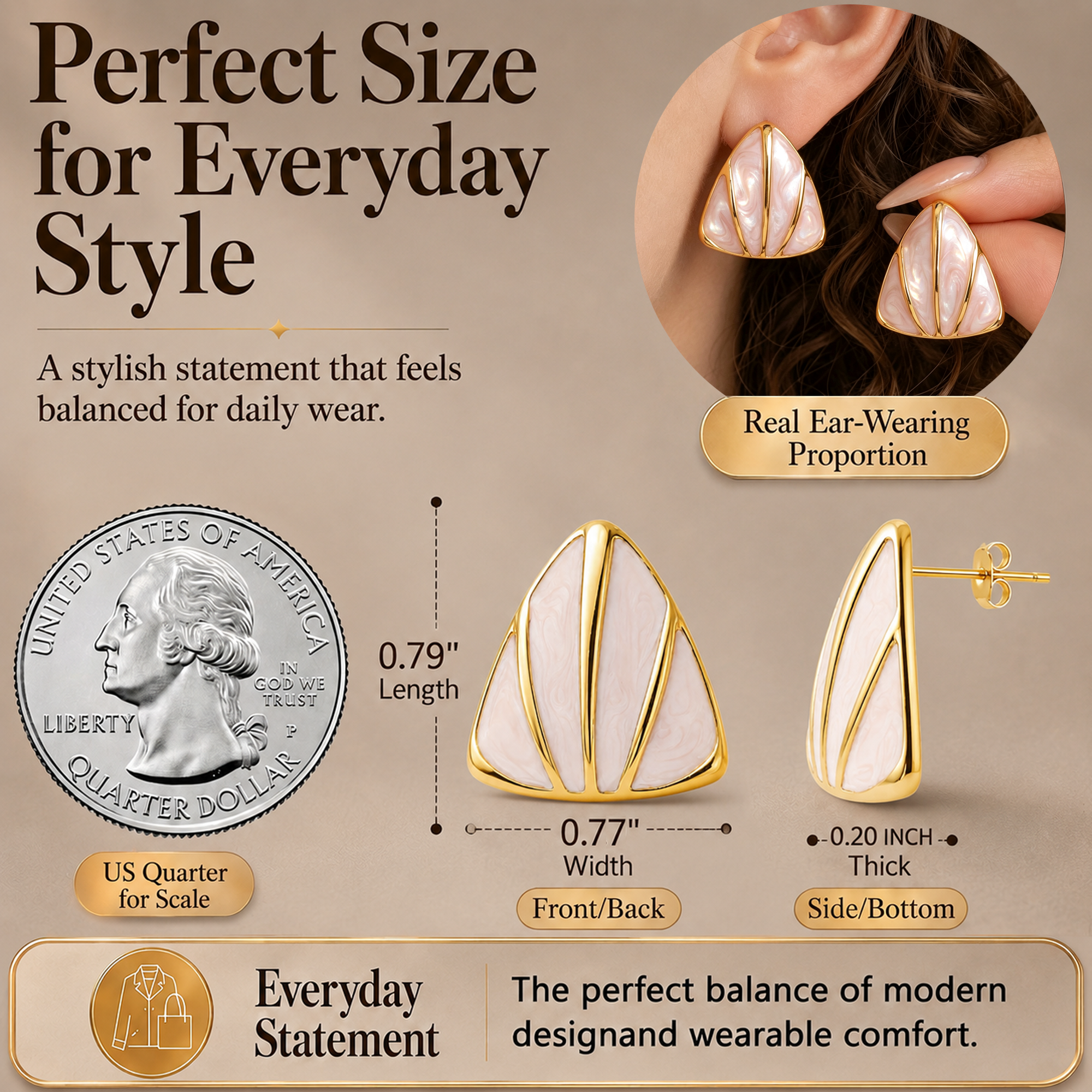 Eclipton® 14K Plated Gold Stud Earrings for Women, Dainty Hypoallergenic Earrings for Weddings, Beach, Daily Wear and Parties