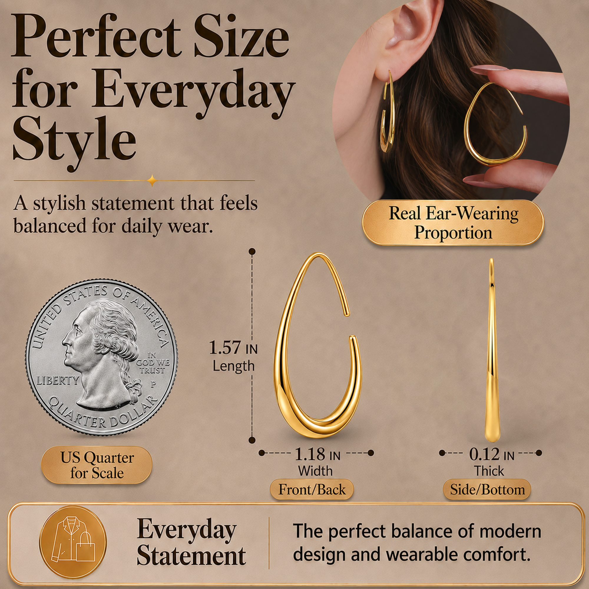 Eclipton® Lightweight Teardrop Gold Hoop Earrings for Women, 14k Gold Plated Oval Pull Through Hoop Earrings High Polished Statement Jewelry Gift for Women