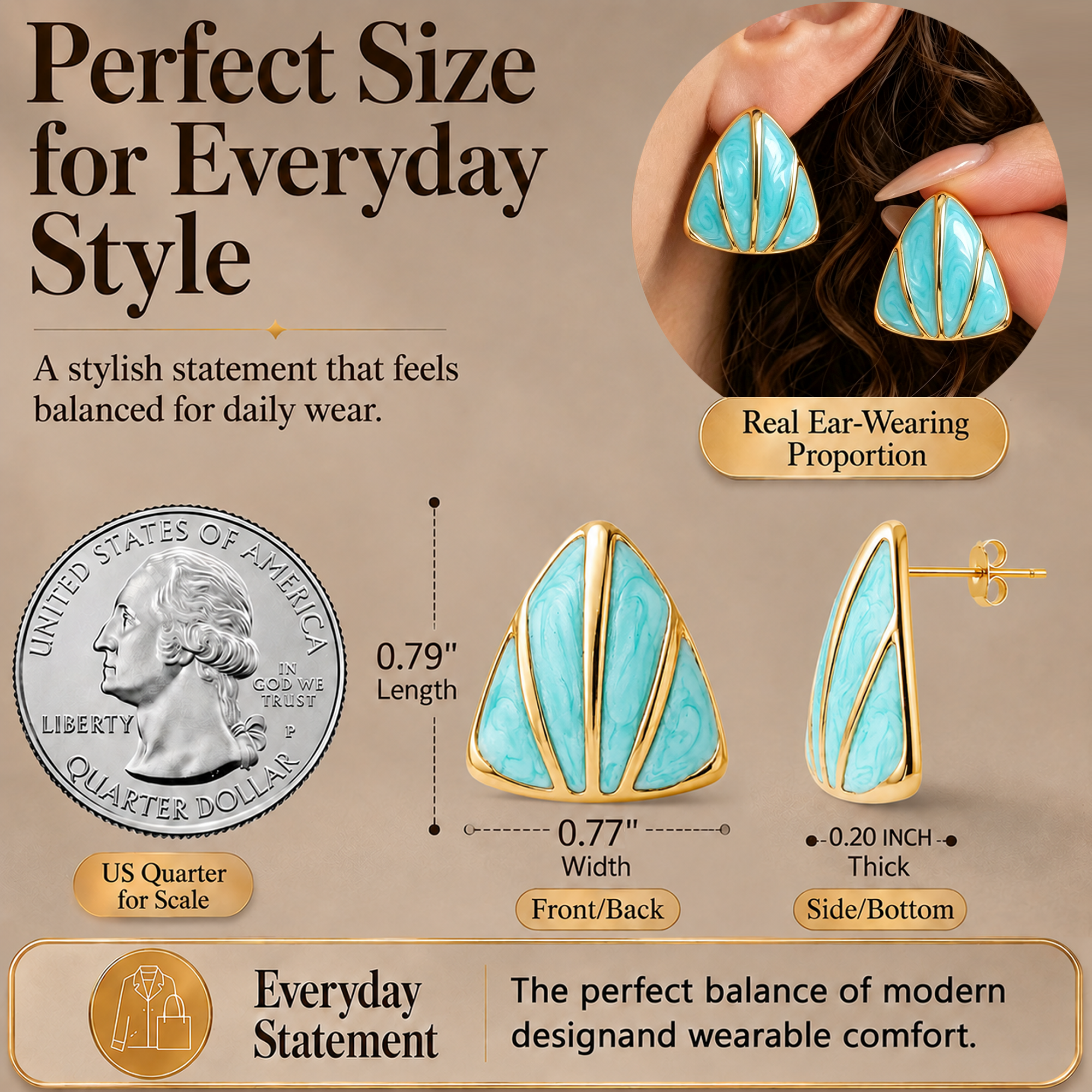 Eclipton® 14K Plated Gold Stud Earrings for Women, Dainty Hypoallergenic Earrings for Weddings, Beach, Daily Wear and Parties