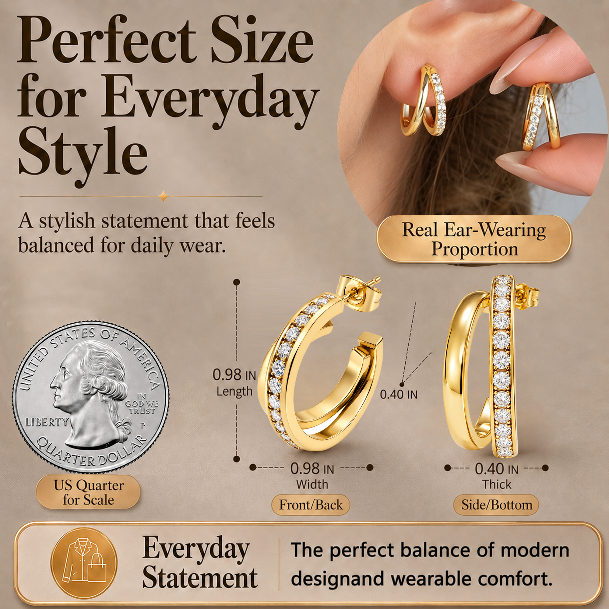 Eclipton® Gold 14K Plated Hoop Earrings for Women, Multi Huggie Hoop Earrings for One Hole with Cubic Zirconia, Trendy Hypoallergenic Gold Jewelry Gifts