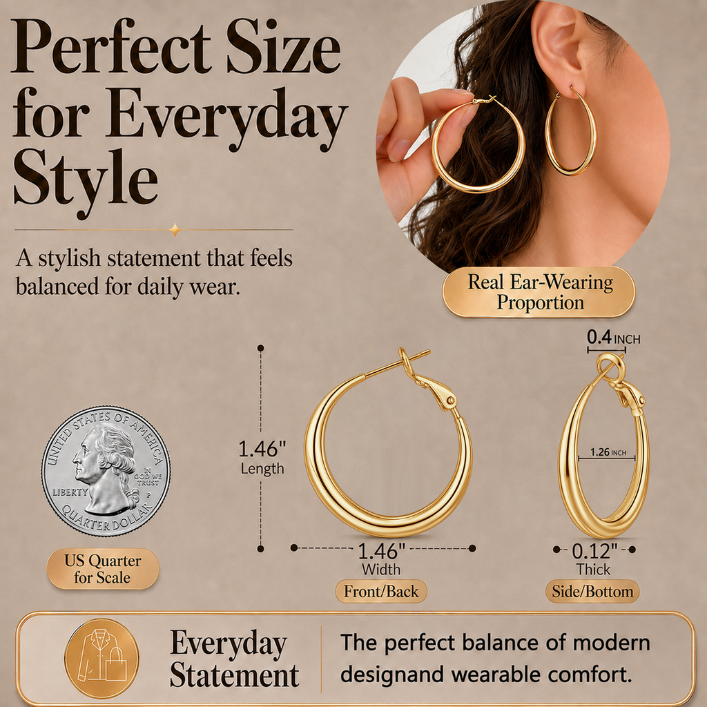 Eclipton® Gold Hoop Earrings for Women, 14K Gold Plated Hypoallergenic Lightweight Round Minimalist Hooped for Party Daily Office Wear