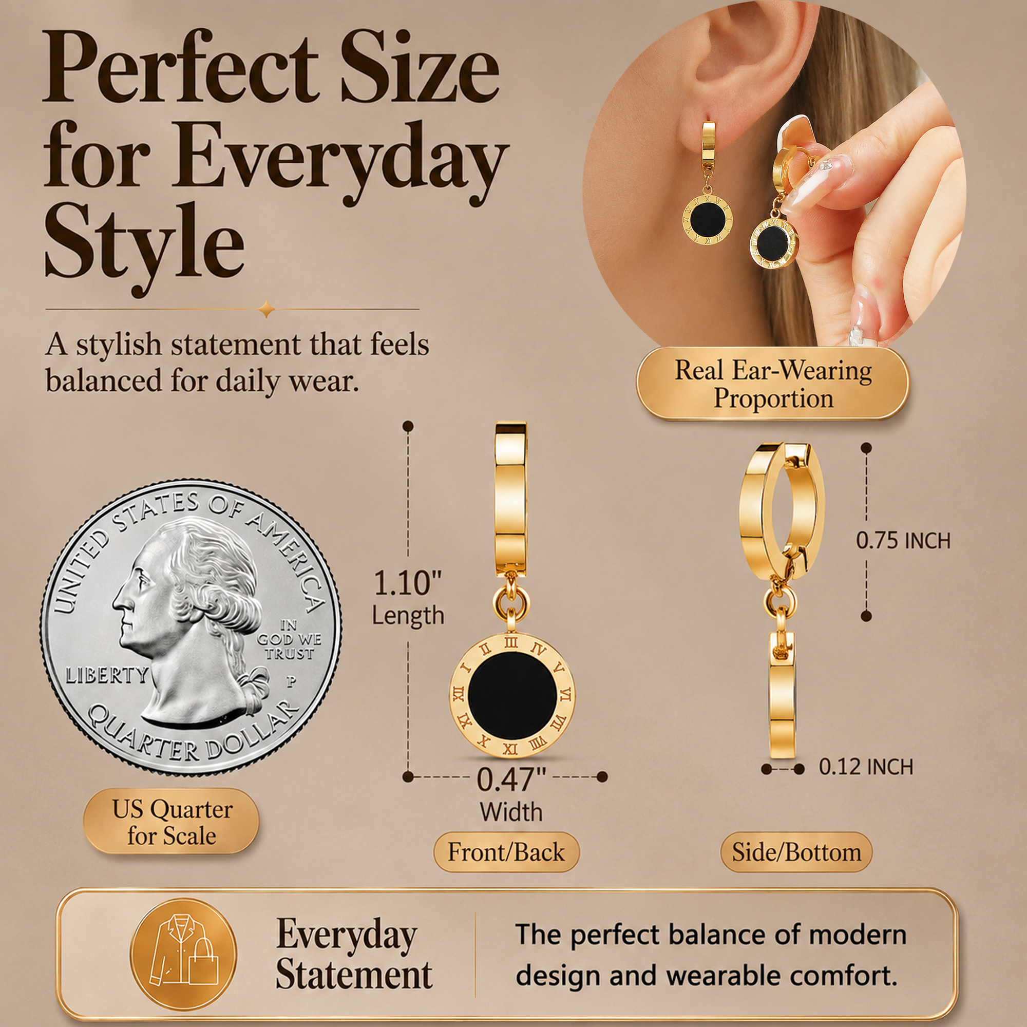 Eclipton® 14K Plated Gold Dangle Hoop Earrings for Women, Lightweight Hypoallergenic Jewelry, Fashion Accessories, Gifts for Women