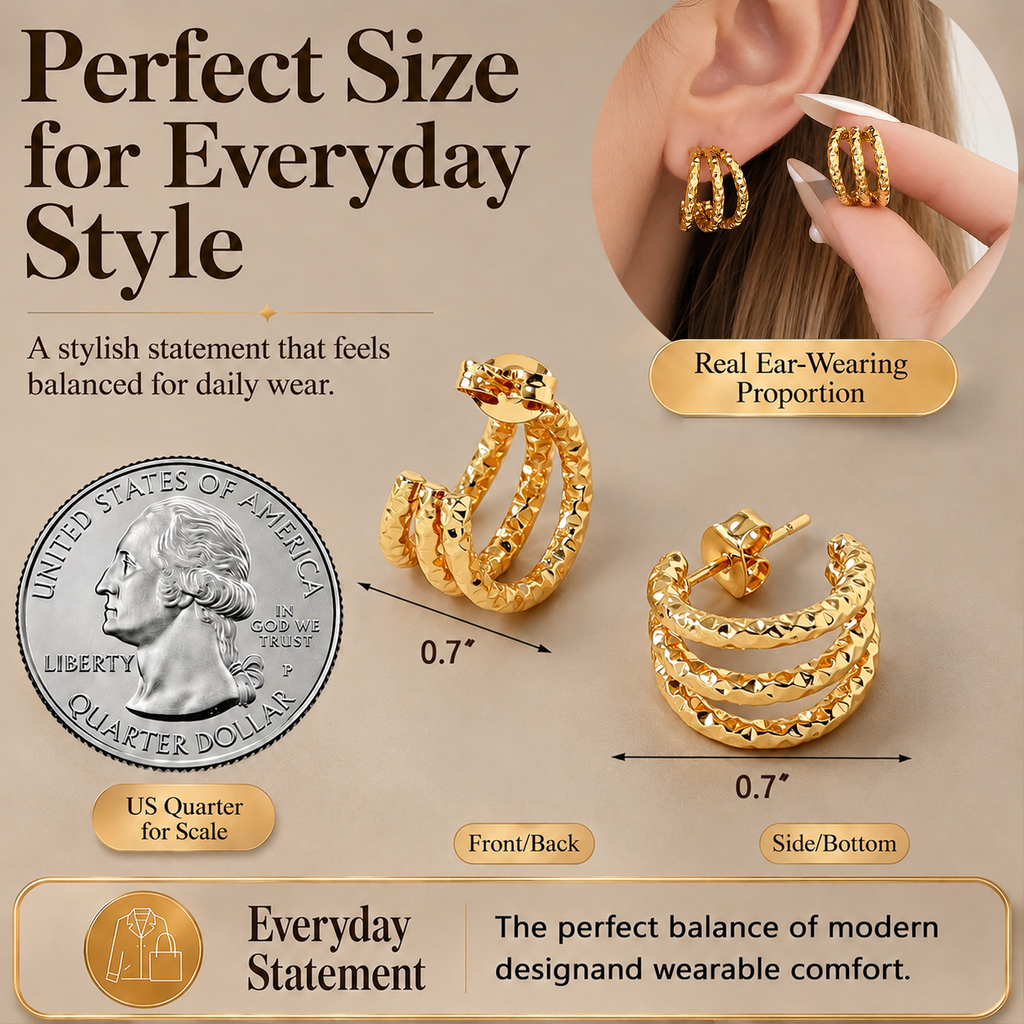 Eclipton® 14K Plated Gold Hoop Earrings for Women, Multi Huggie Hoop Earrings for One Hole, Trendy Hypoallergenic Gold Jewelry Gifts