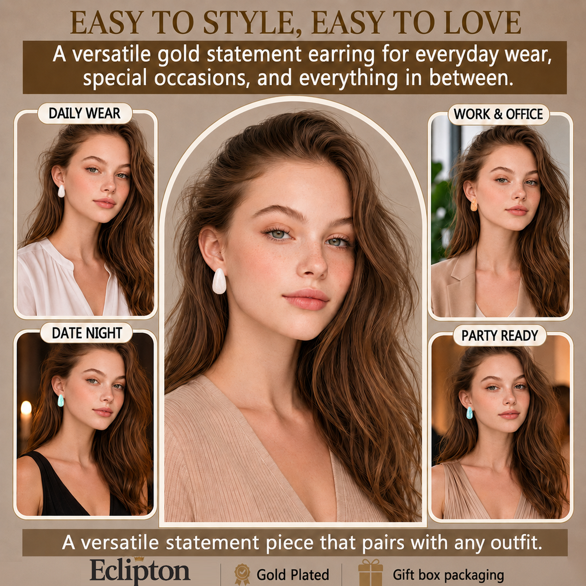 Eclipton® 14K Plated Gold Stud Earrings for Women Trendy, Lightweight Teardrop Hypoallergenic Earrings,Gold Jewelry Gift for Women’s Daily Wear