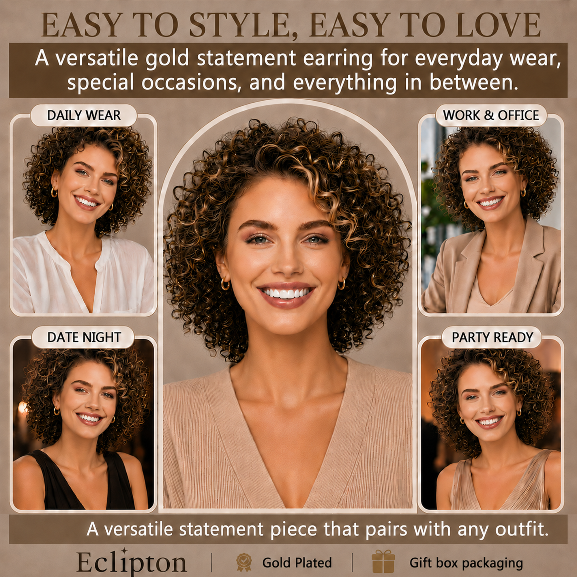 Eclipton® 14K Plated Gold Hoop Earrings for Women, Dainty Minimalist & Hypoallergenic Hoop Earrings for Party Daily Office Wear