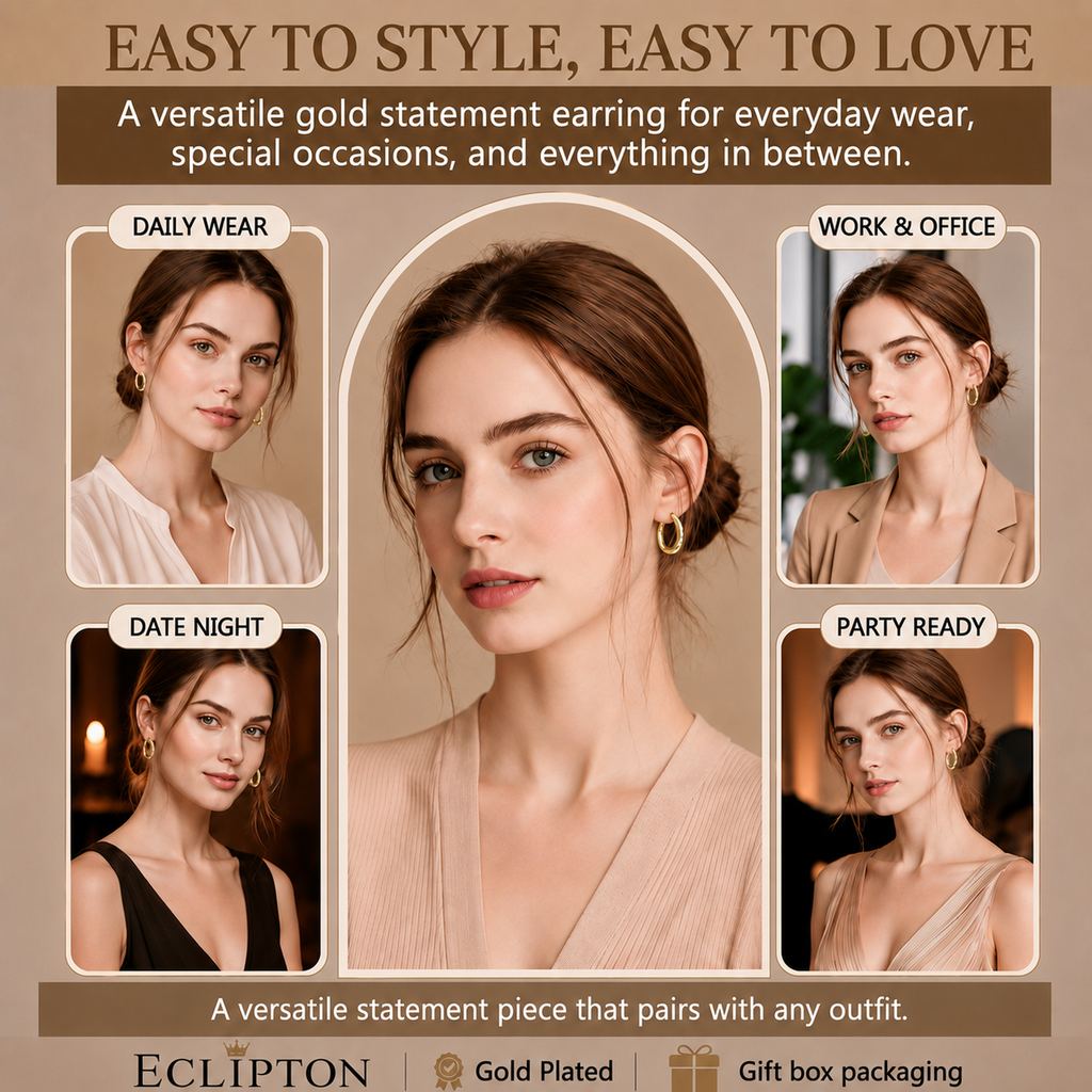 Eclipton® 14K Plated Gold Hoop Earrings for Women, Dainty & Hypoallergenic Oval Cubic Zirconia Diamond Hoop Earrings for Party Daily Office Wear