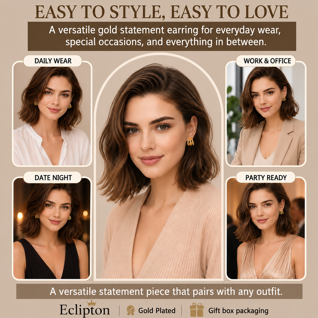 Eclipton® 14K Plated Gold Hoop Earrings for Women, Multi Huggie Hoop Earrings for One Hole, Trendy Hypoallergenic Gold Jewelry Gifts