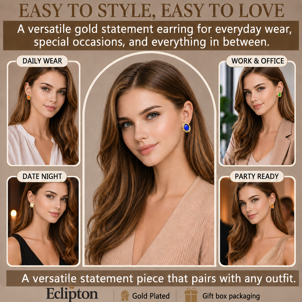 Eclipton® 14K Plated Gold Stud Earrings for Women Trendy, Hypoallergenic Dainty Oval Pearl Earrings Unique for Party Daily Office Wear