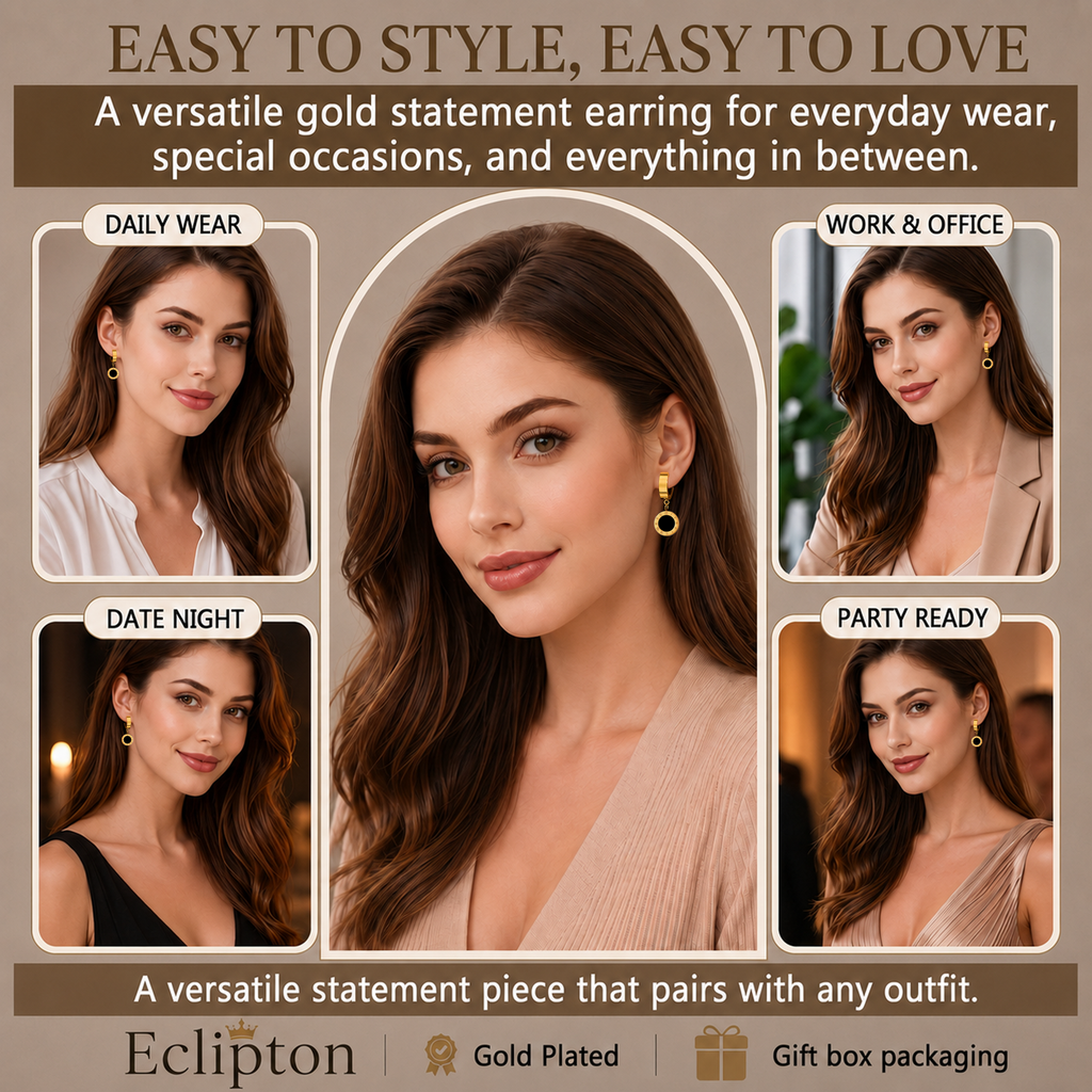 Eclipton® 14K Plated Gold Dangle Hoop Earrings for Women, Lightweight Hypoallergenic Jewelry, Fashion Accessories, Gifts for Women