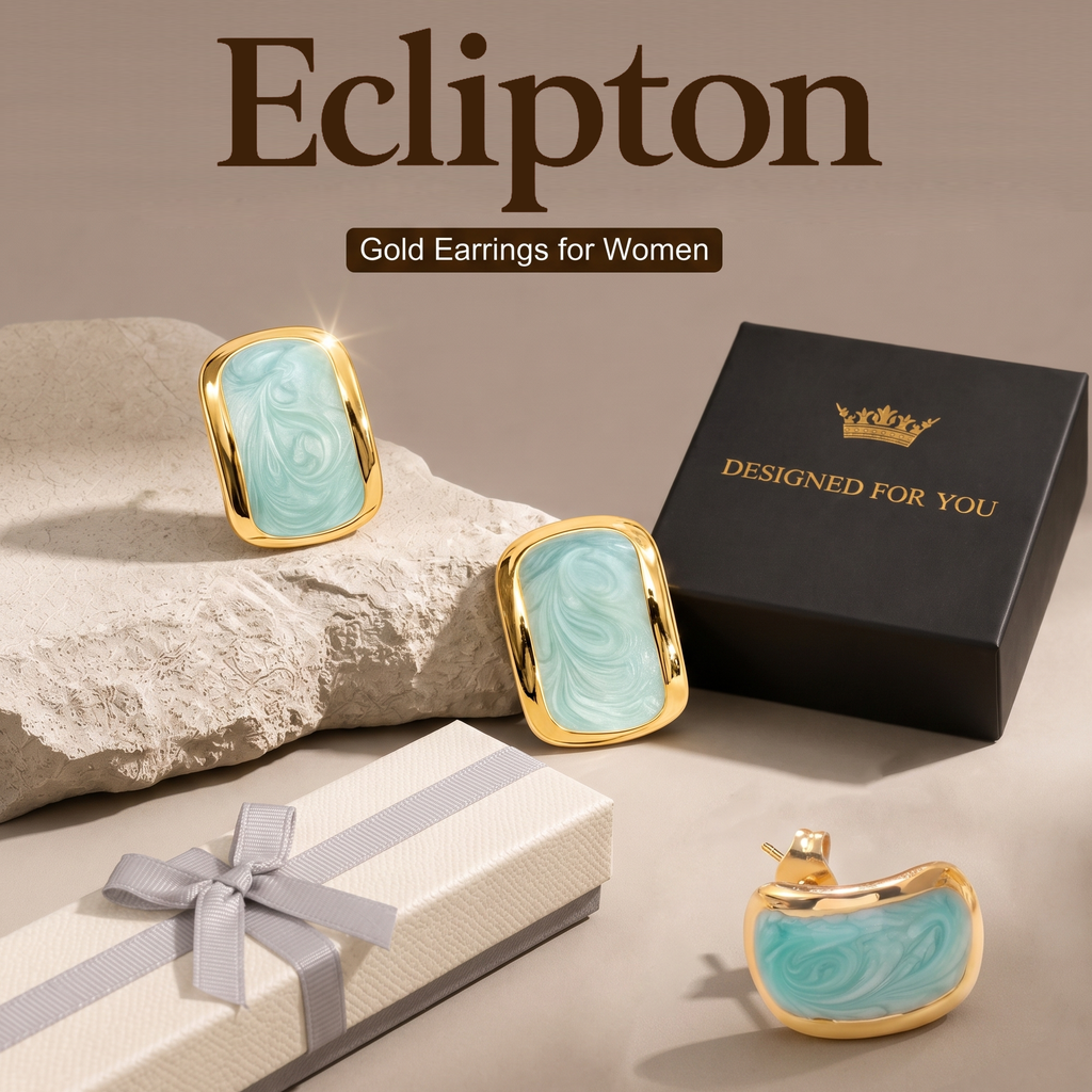 Eclipton® 14K Plated Gold Stud Earrings for Women Trendy, Dainty Hypoallergenic Earrings Unique for Party Daily Office Wear
