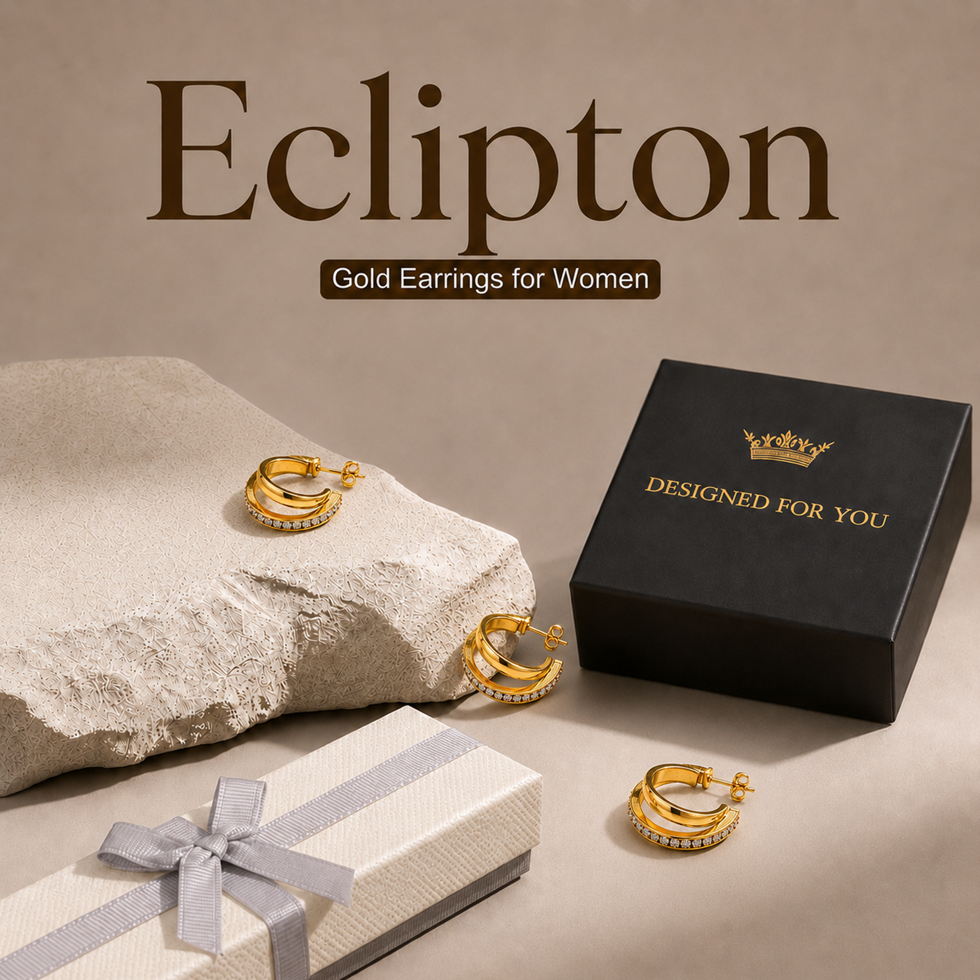Eclipton® Gold 14K Plated Hoop Earrings for Women, Multi Huggie Hoop Earrings for One Hole with Cubic Zirconia, Trendy Hypoallergenic Gold Jewelry Gifts