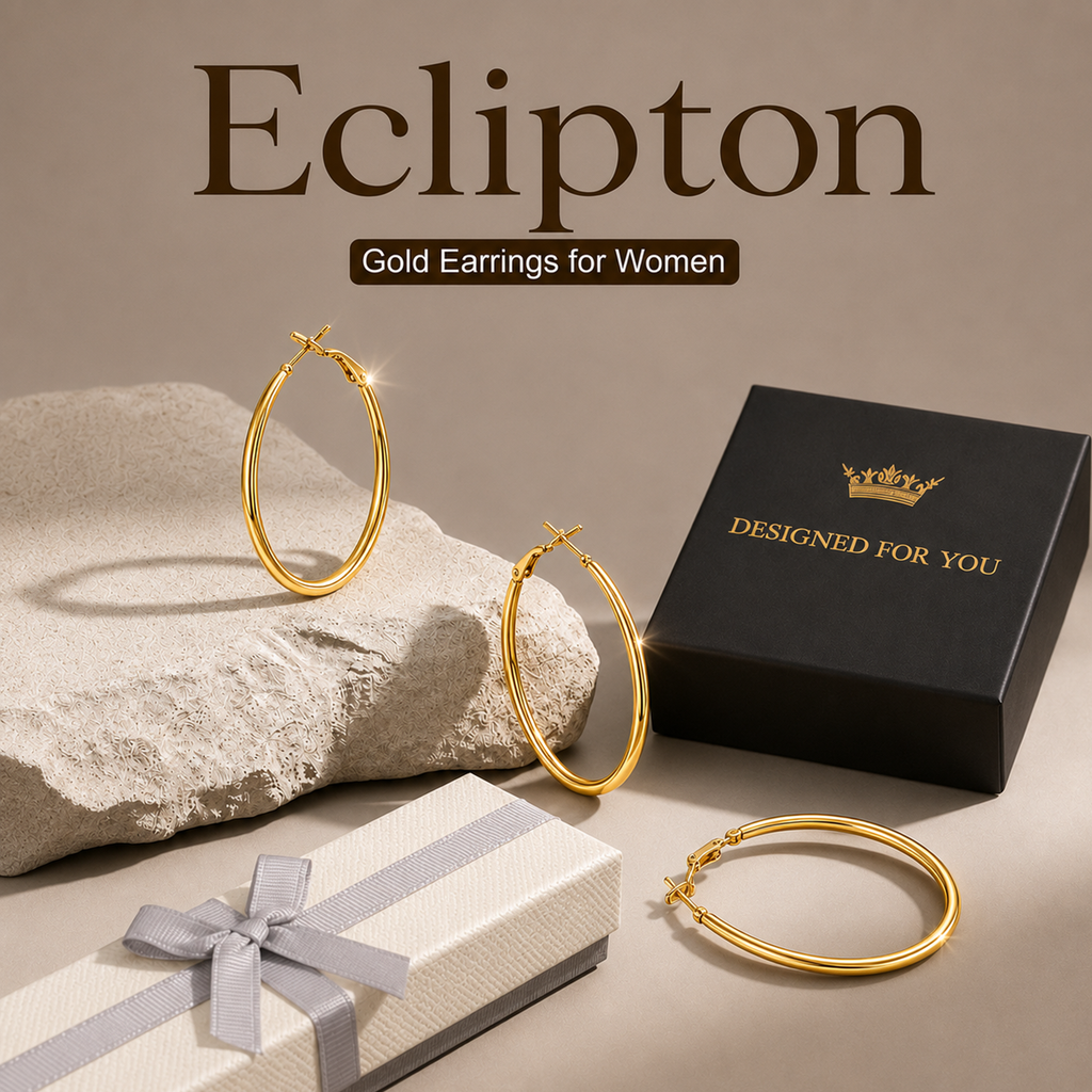 Eclipton® Gold Hoop Earrings for Women, 14K Gold Plated Hypoallergenic Lightweight Round Minimalist Hooped for Party Daily Office Wear