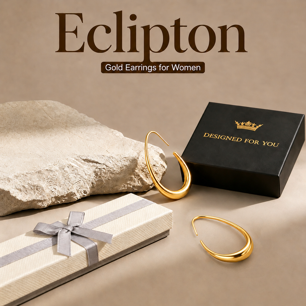 Eclipton® Lightweight Teardrop Gold Hoop Earrings for Women, 14k Gold Plated Oval Pull Through Hoop Earrings High Polished Statement Jewelry Gift for Women