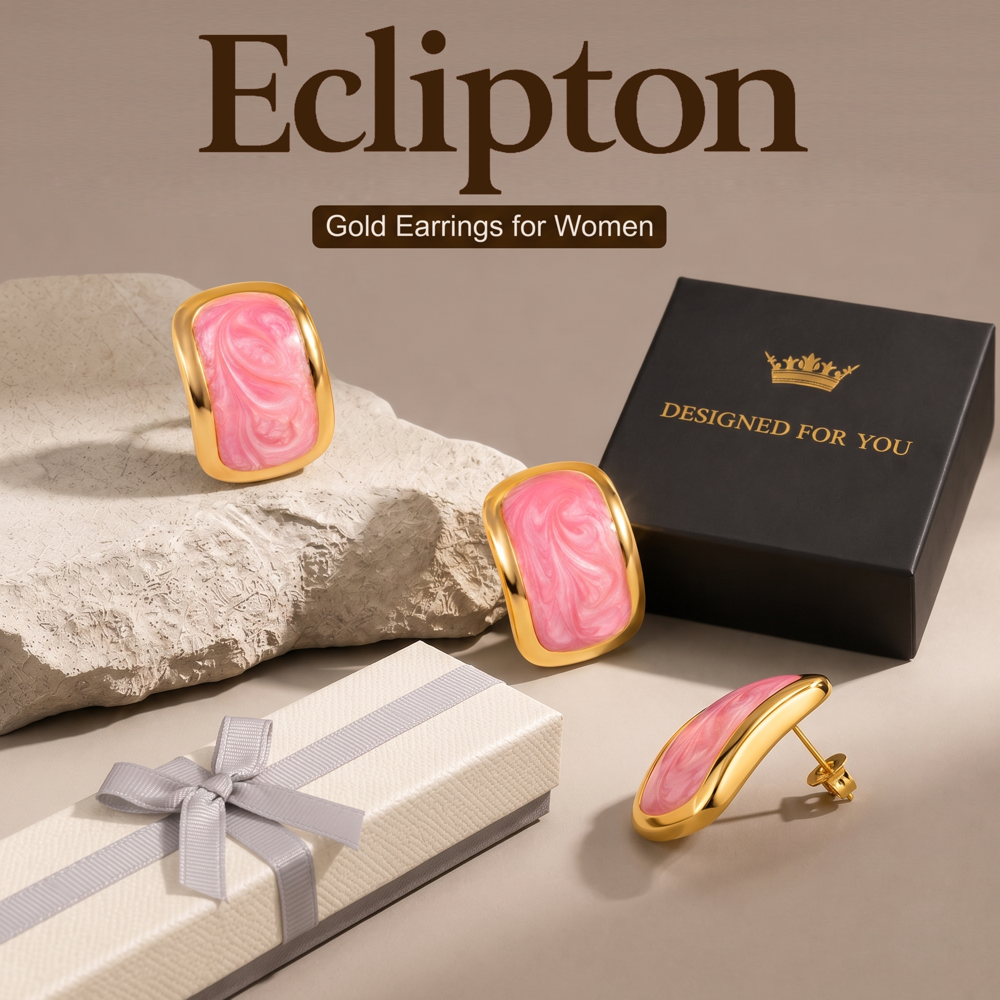 Eclipton® 14K Plated Gold Stud Earrings for Women Trendy, Dainty Hypoallergenic Earrings Unique for Party Daily Office Wear
