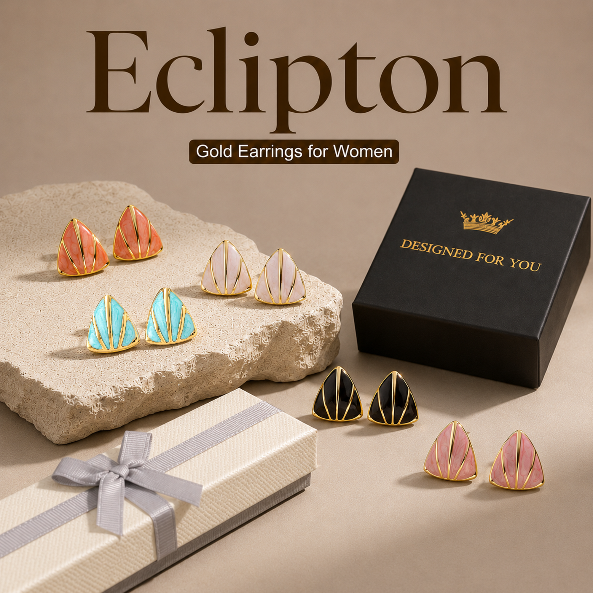 Eclipton® 14K Plated Gold Stud Earrings for Women, Dainty Hypoallergenic Earrings for Weddings, Beach, Daily Wear and Parties